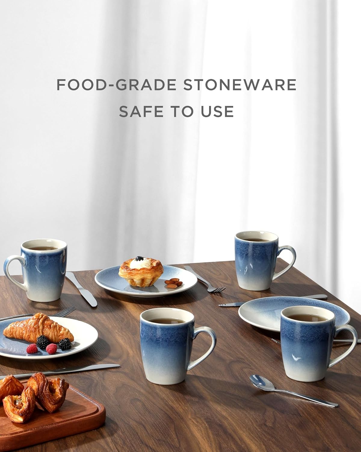 famiware Coffee Mugs Set, 13 oz Mug Set of 6, Stoneware Cups for Latte, Hot Tea, Mocha, Cocoa, Cappuccino, Microwave and Dishwasher Safe, Glacier Series, Azure Blue