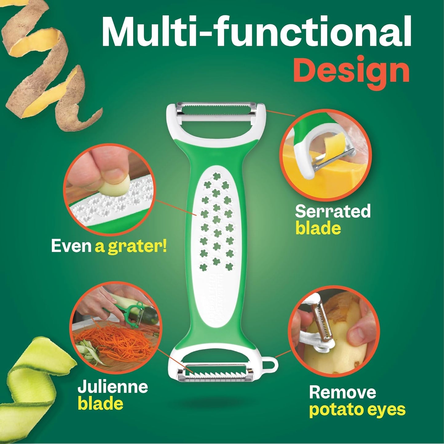 Peeler & Slicer – Ronnie Neville’s Original As Seen on TV 3-in-1 Kitchen Tool, Vegetable, Potato & Julienne Peeler, Stainless Steel Kitchen Tool, Cheese Cutter