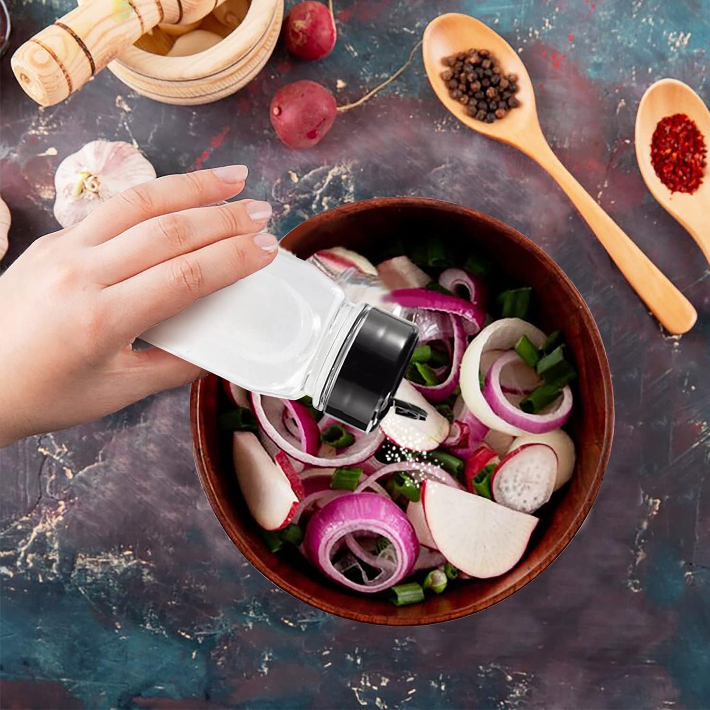 RoyalHouse 6 Pack 9.5 Oz Plastic Spice Jars with Black Cap, Clear and Safe Plastic Bottle Containers with Shaker Lids for Storing Spice, Herbs and Seasoning Powders, BPA Free, Made in USA