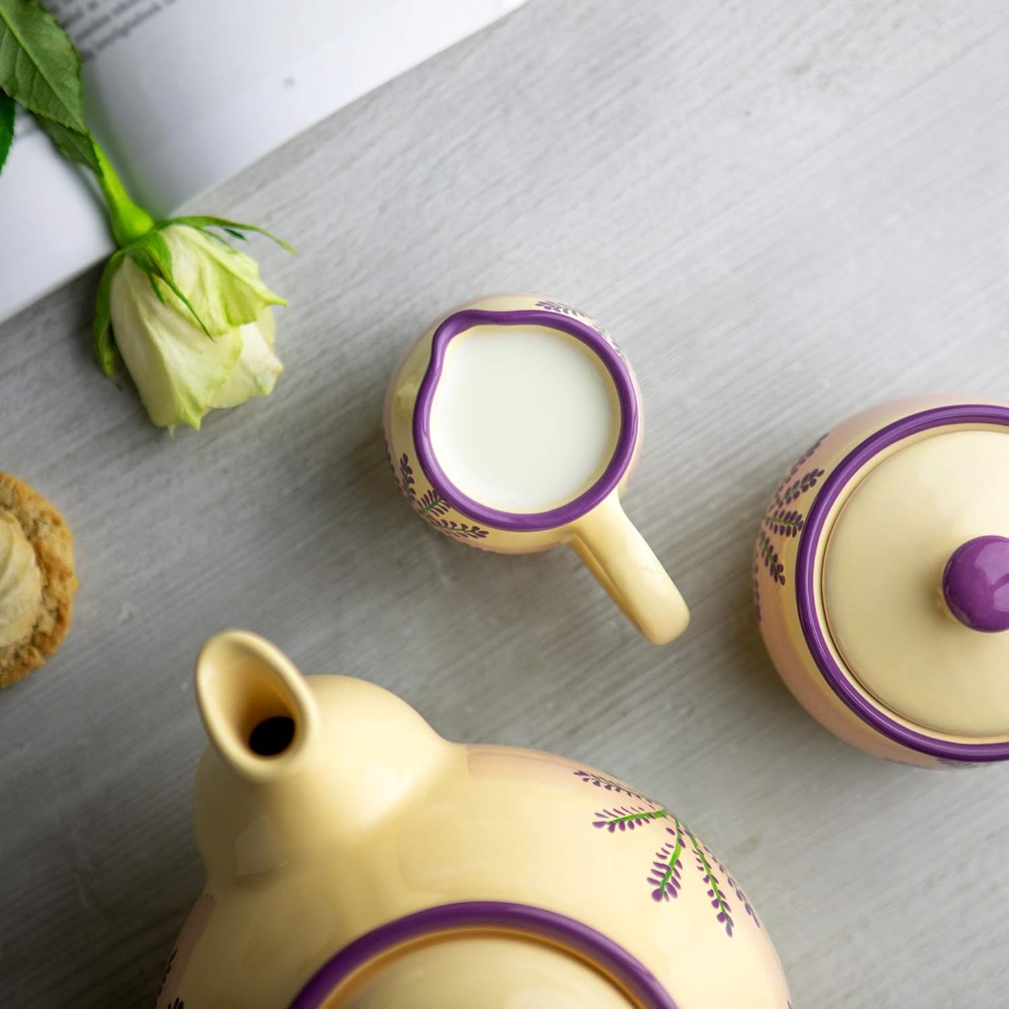 Handmade Lavender Floral Purple And Cream Small 150ml/5oz Ceramic Creamer, Milk Jug, Pourer, Pitcher Jug, Pottery Housewarming Gift for Tea Coffee Lovers by City to Cottage®