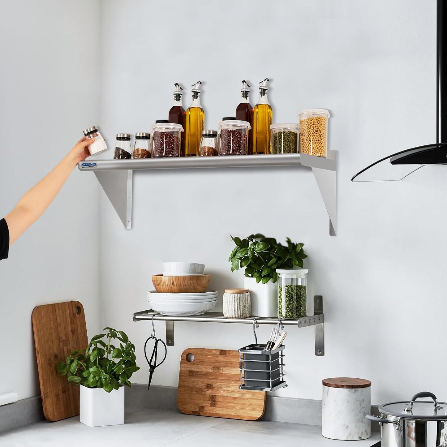 HARDURA Stainless Steel Shelf 18" x 60", 450lb Commercial Shelves Wall Mount Metal Shelving with Backsplash and Brackets for Kitchen, Restaurant, Laundry Room and Home