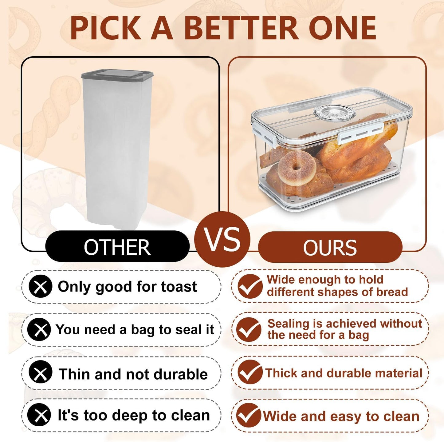 Airtight Clear Bread Box - SHTALHST Plastic Storage for Kitchen Countertop, Fresh Homemade Bread Keeper