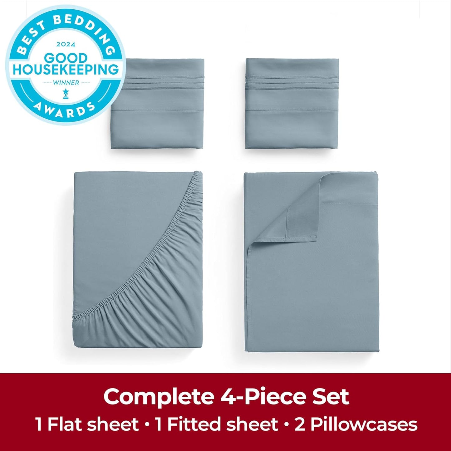 Mellanni Extra Deep Full Sheets - 4 PC Iconic Collection Bedding - Hotel Luxury, Ultra Soft, Cooling Bed Sheets - Wrinkle, Fade, Stain Resistant (Full, Spa Blue)