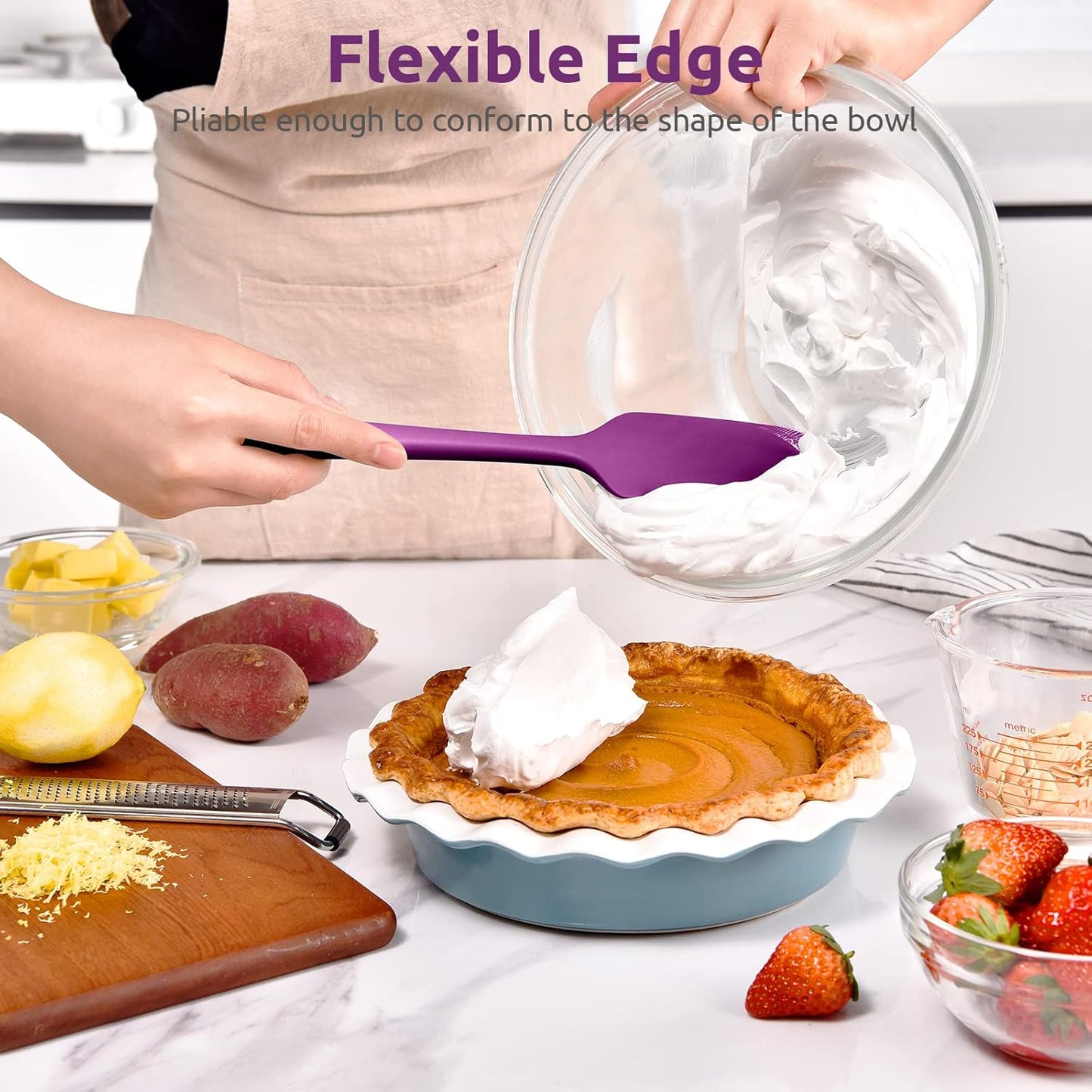 Heat Resistant Silicone Large Spatula: U-Taste 600ºF High Heat Flexible 11.38in Silicon Mixing Stirring Cooking Scraping Baking Bowl Scraper Seamless Spreader for Kitchen Nonstick Cookware (Purple)