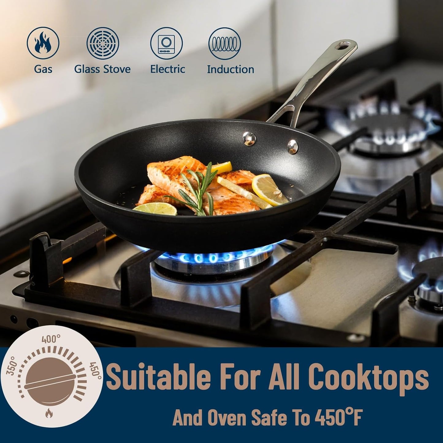 UCC LIFE Non Stick pots and pans set, 8" and 9.5" Kitchen Cookware Pot 2 Piece Set, Stainless Steel Handle, Bottom can Withstand High Temperatures Oven Broiler Safe 500F (PFOA PFAS PTFE Free)