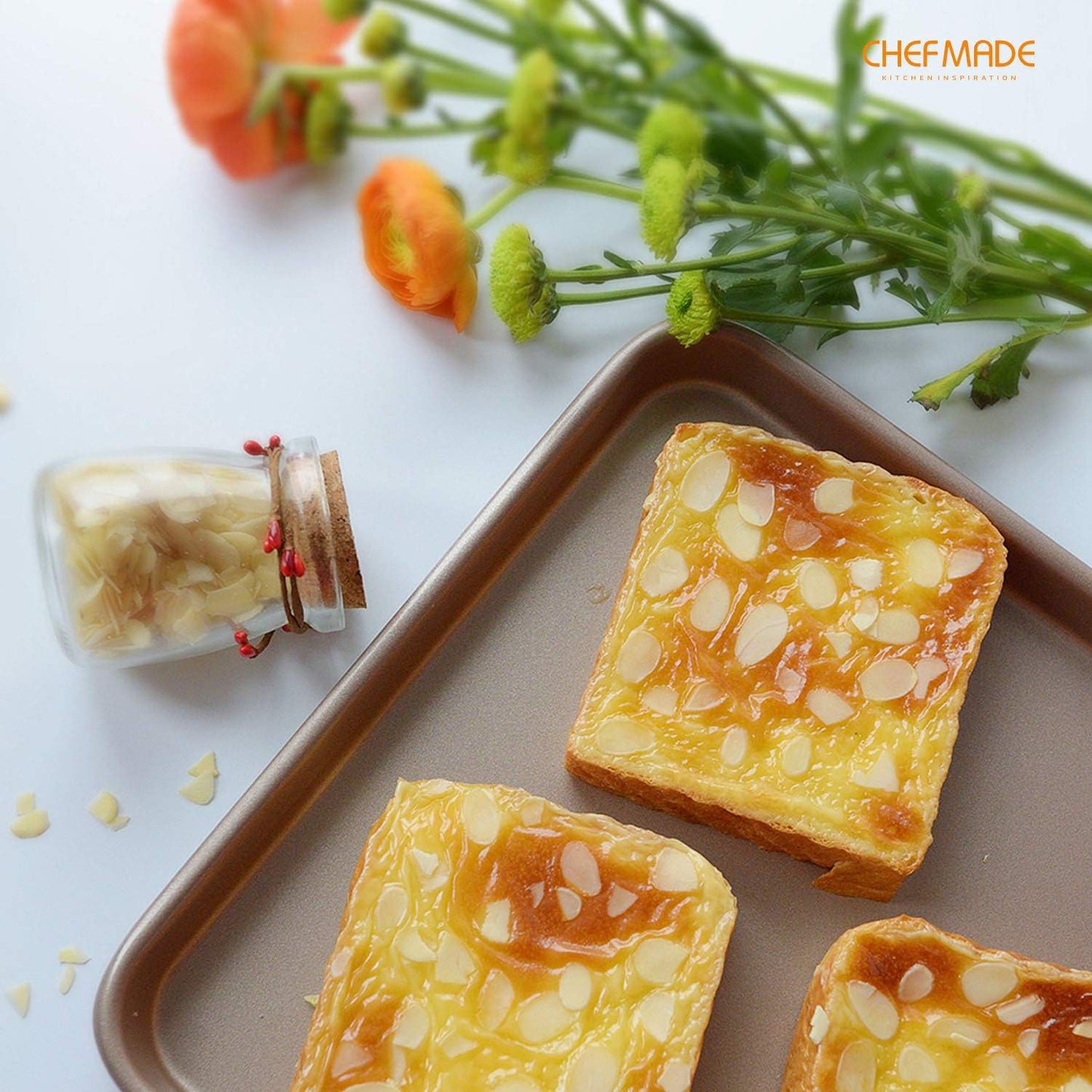 CHEFMADE 17-Inch Baking Sheet Pan, Non-Stick Carbon Steel Rimmed Cookie Sheet Pan for Oven Roasting Meat Bread Jelly Roll Battenberg Pizzas Pastries 12.8" x 17.7" x 1.1" (Champagne Gold)