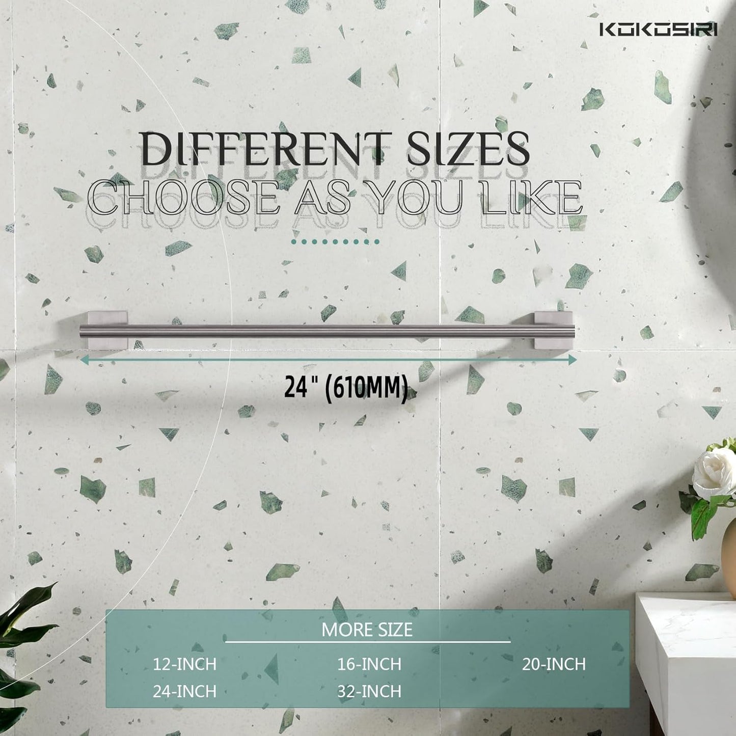 KOKOSIRI Towel Holder Bathroom Accessories Towel Bar for Bath Kitchen Necklace Holder 24 Inch, 2 Pack Brushed Nickel Stainless Steel B4005BR-L24-P2