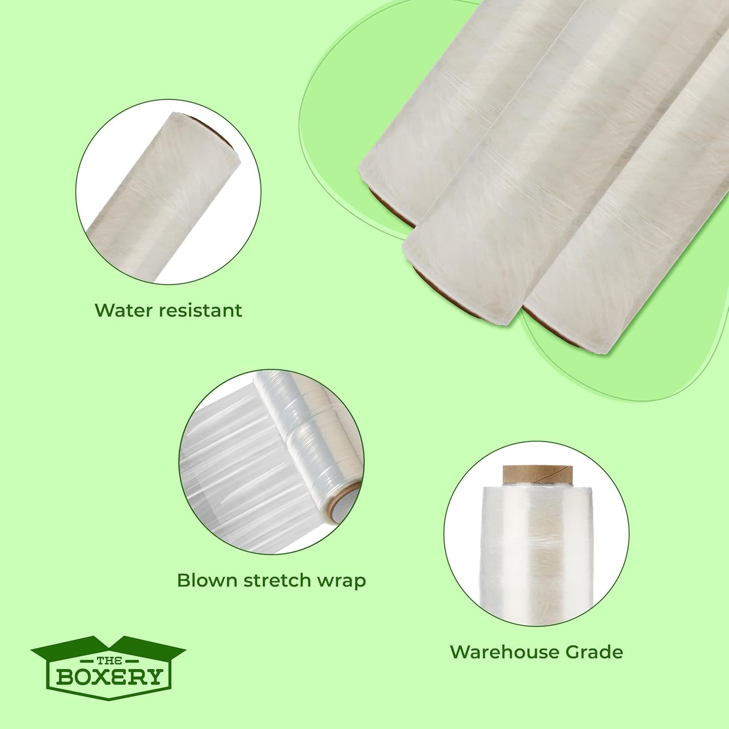 The Boxery- 18''X1500' Per Roll Stretch Wrap-4 Rolls/6000 Feet Total (50 Gauge) – Warehouse Grade, Stretch Wrap Film Clear Cling Plastic for Shipping, Moving and Packaging