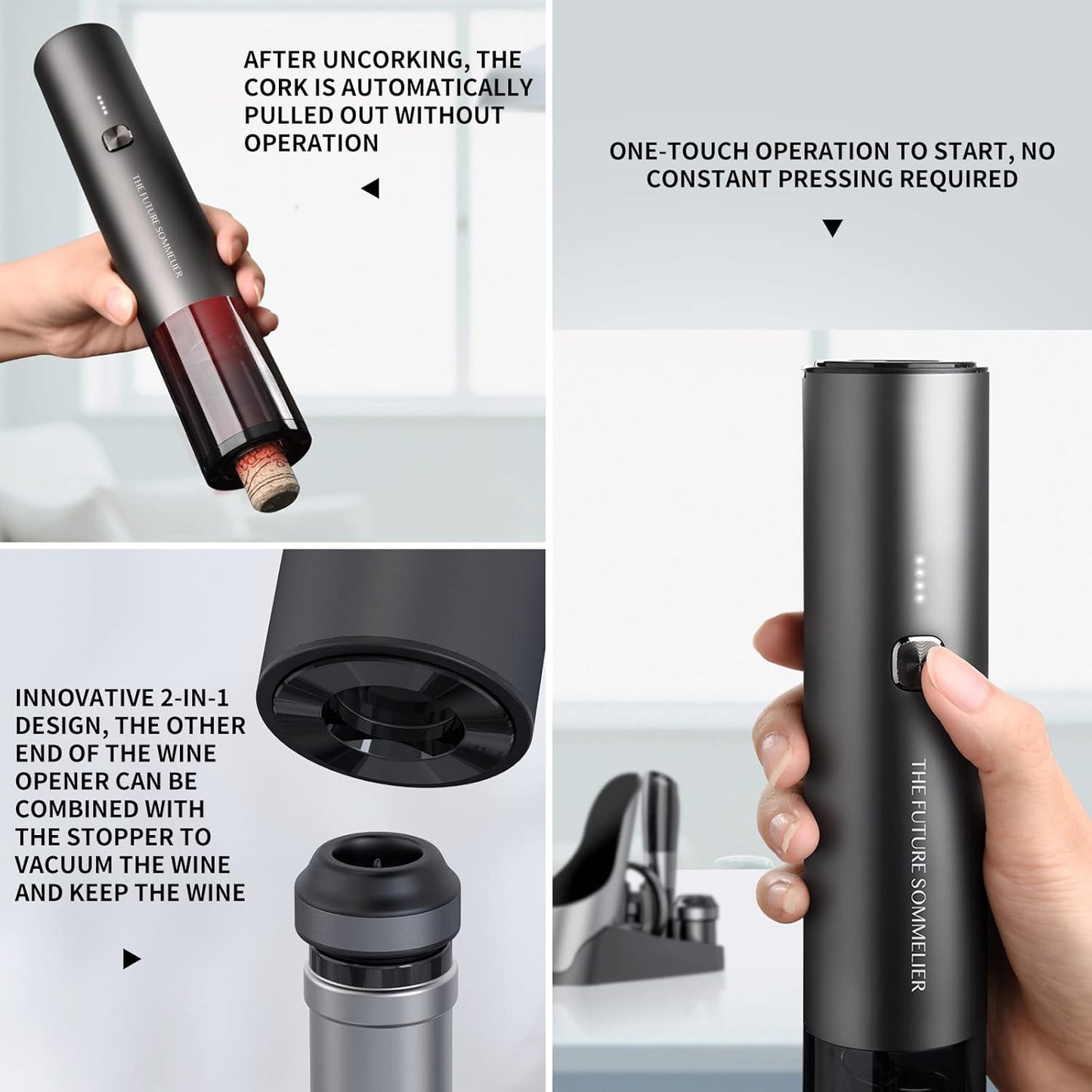 CIRCLE JOY Rechargeable Electric Wine Bottle Opener Set 7-in-1 Aluminum Alloy Wine Gift Set with 2-in-1 Electric Corkscrew & Vacuum Pump, Foil Cutter, Wine Pourer, Charging Base and 2 Wine Stoppers