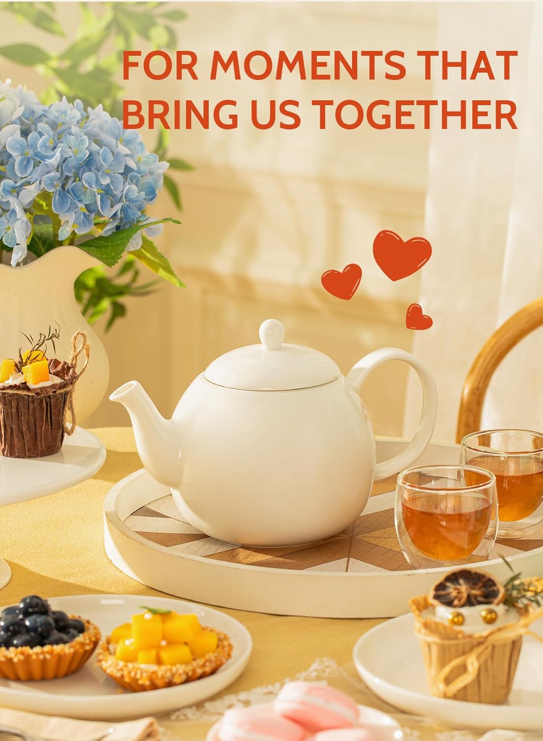 Sweese Porcelain Teapot, 40 Ounce Tea Pot - Large Enough for 5 Cups, White