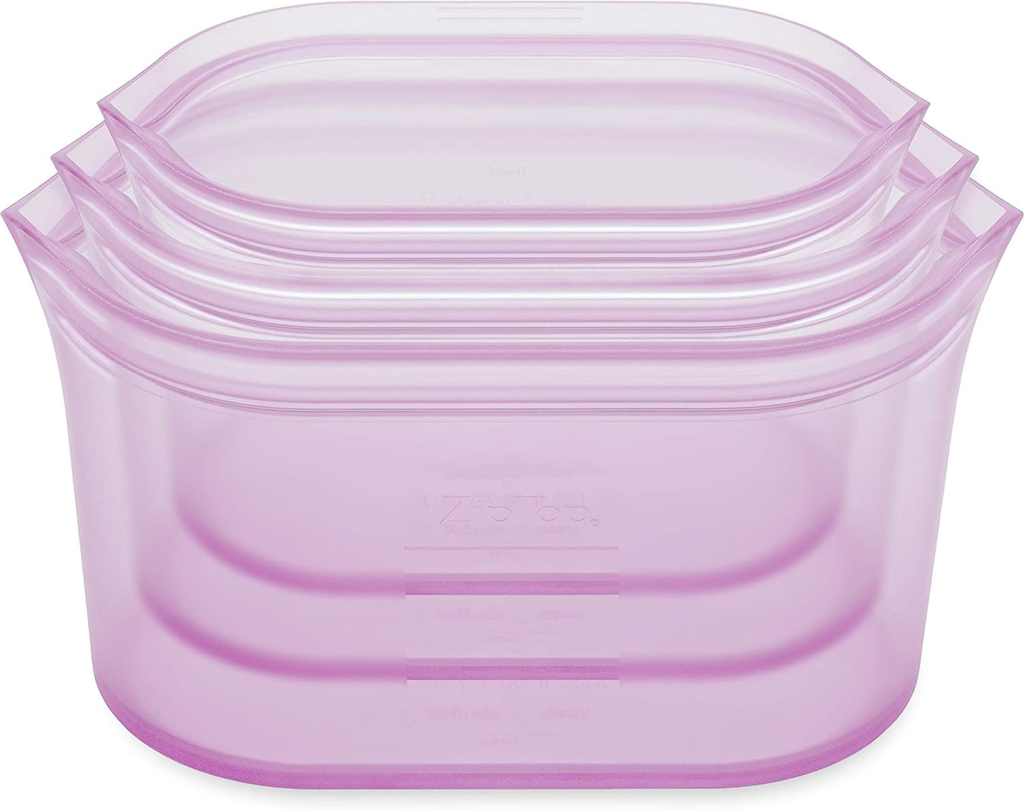 Zip Top Reusable Food Storage Bags | 3 Dish Set [Lavender] | Silicone Meal Prep Container | Microwave, Dishwasher and Freezer Safe | Made in the USA