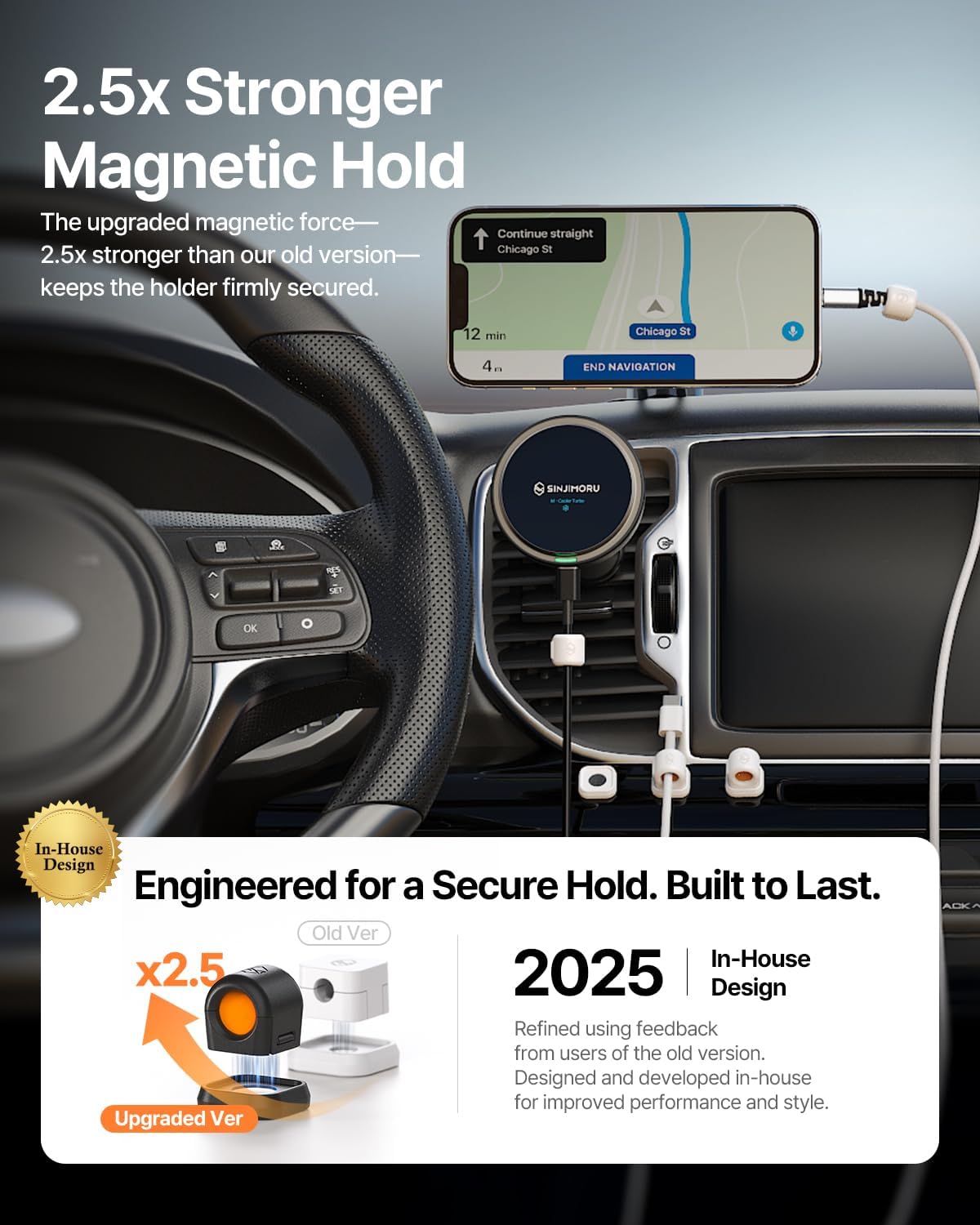 6 Pack Sinjimoru Magnetic Cable Clips, Compact Size Cord Organizer & Cable Management for Desk, Nightstand & Car, Fits up to 7.5mm Cables, White