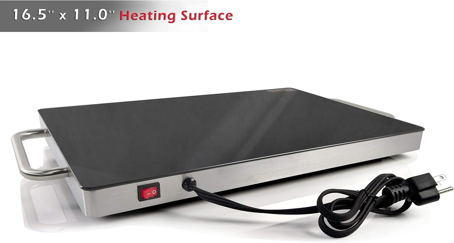 Nutrichef Electric Hot Plate Tray Dish Warmer with Black Glass Top - Ideal for Home, Buffets, Parties, Kitchens & Restaurants - Warming Tray for Food - Tortilla Warmer - Dimensions: 16.5 x 11