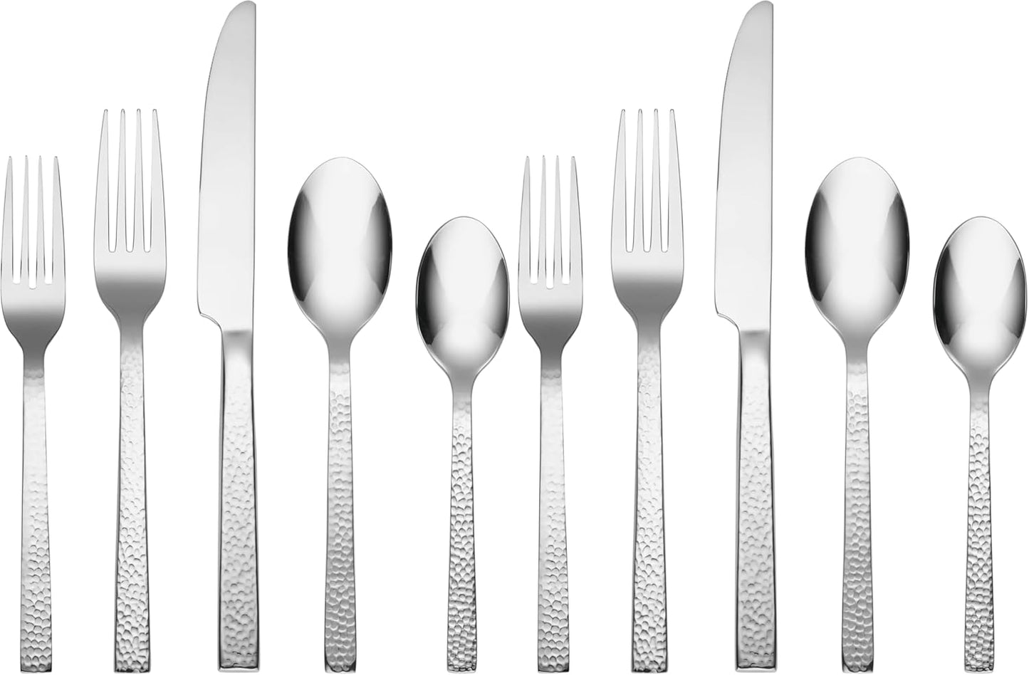 Oneida Chef's Table Hammered 20 Piece Everyday Flatware, Service for 4 18/0 Stainless Steel, Silverware Set (Pack of 2)