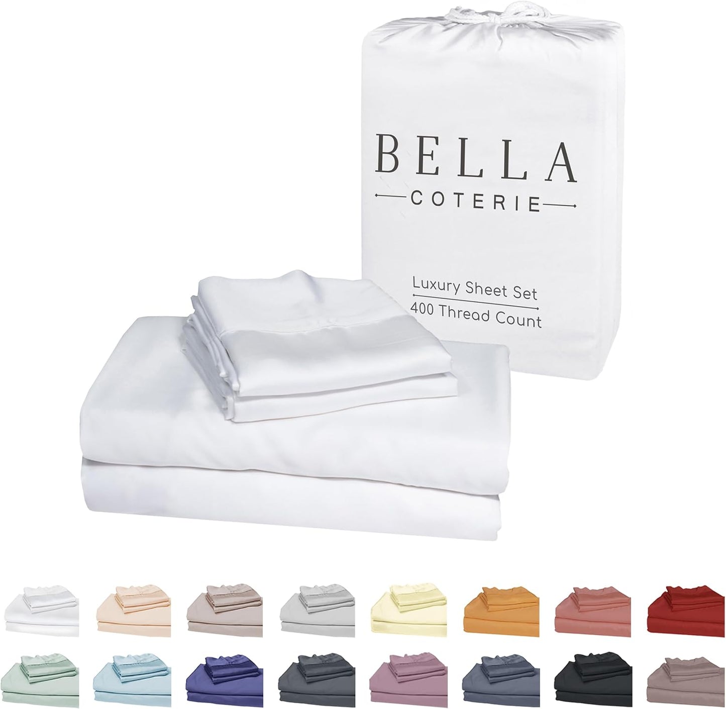 Bella Coterie Luxury Bamboo Viscose Twin XL Size Sheet Set | 100% Organically Grown | Ultra Soft | Cooling for Hot Sleepers | 18" Deep Pocket [White]