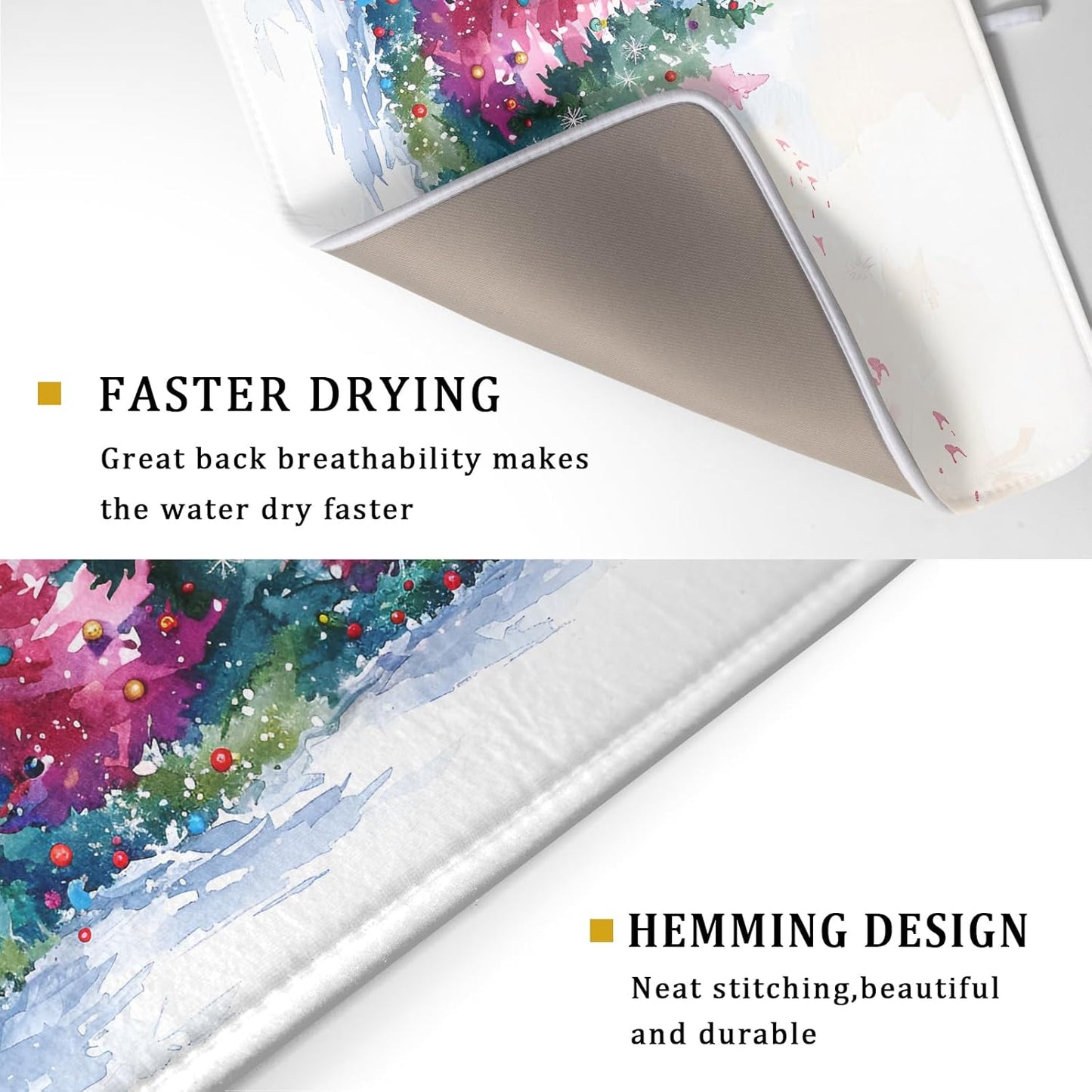 Decorative Christmas Dish Drying Mats Pink Green Xmas Tree Painting Rack Drainer Mats for Coffee Bar 18 X 24 Inch