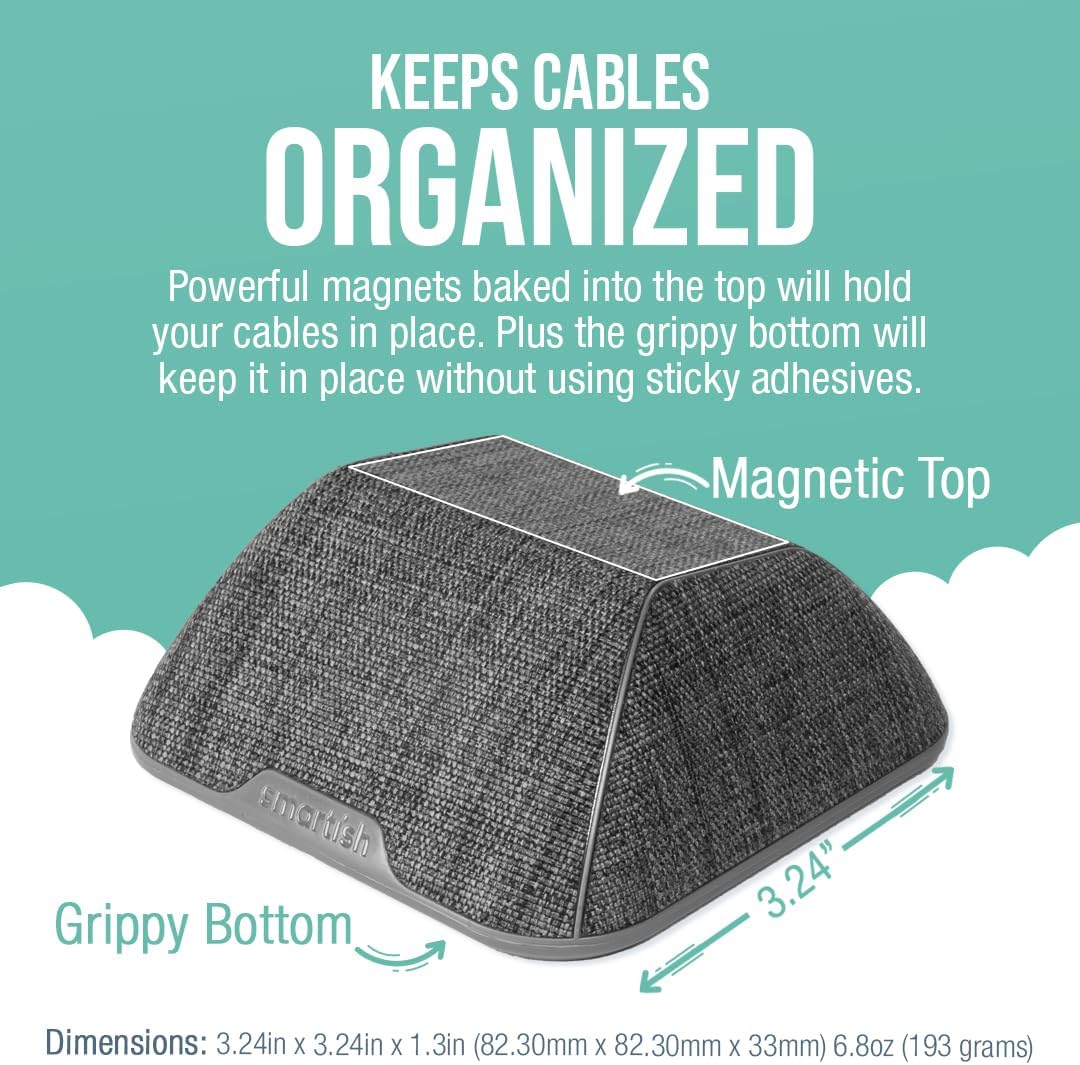 Smartish® Magnetic Cord Holder - Cable Wrangler Organizer with Magnet Clips for Charger Management on Desktop, Nightstand, or Side Table for All Cables, USB-C, Lightning Cables - No 2 Pencil Gray