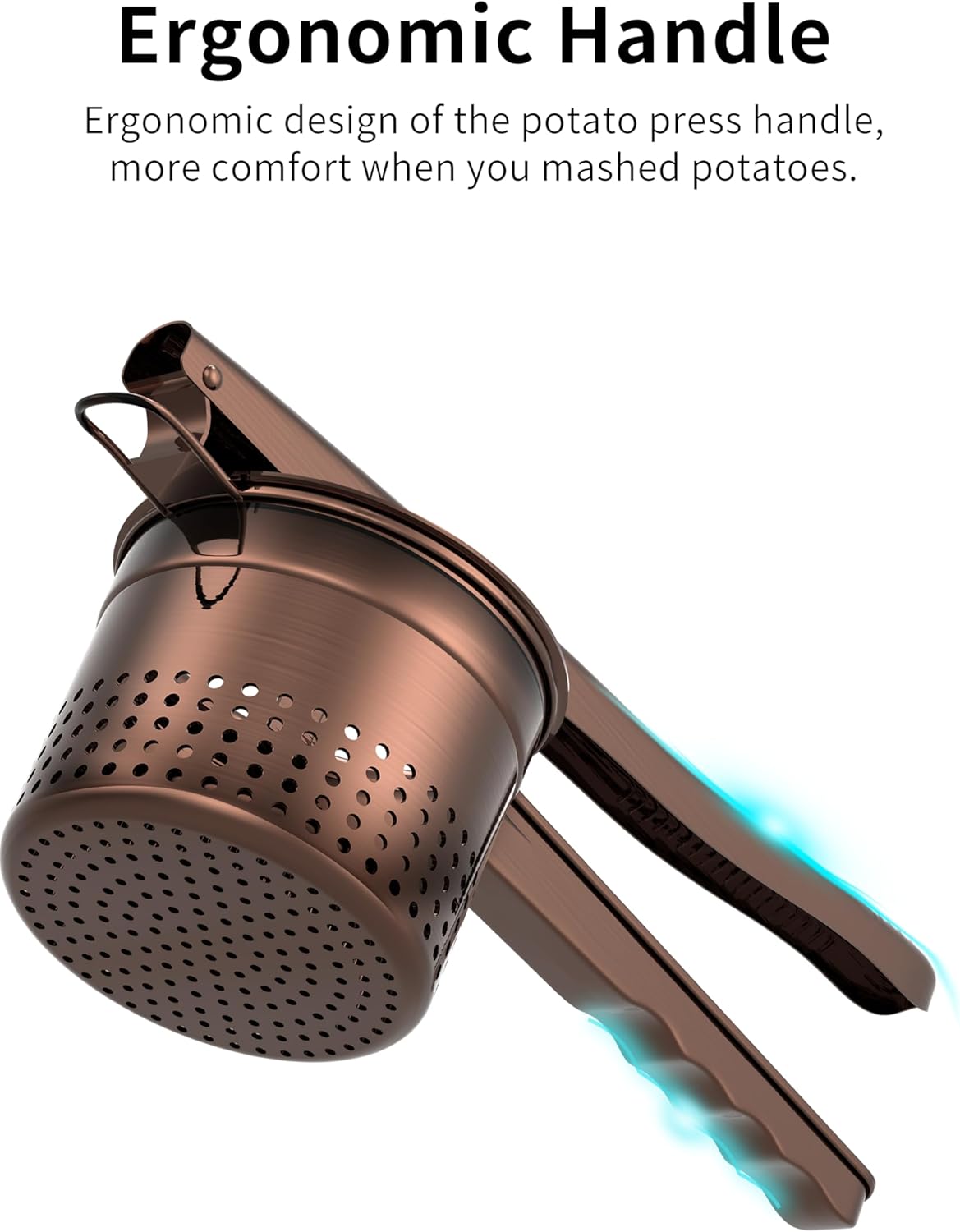 Large 15oz Potato Ricer Masher, Heavy Duty Stainless Steel Potato Masher with Ergonomic Handle, Masher and Ricer Kitchen Tool for Mashed Potatoes, Noodle Maker, Bronze Color