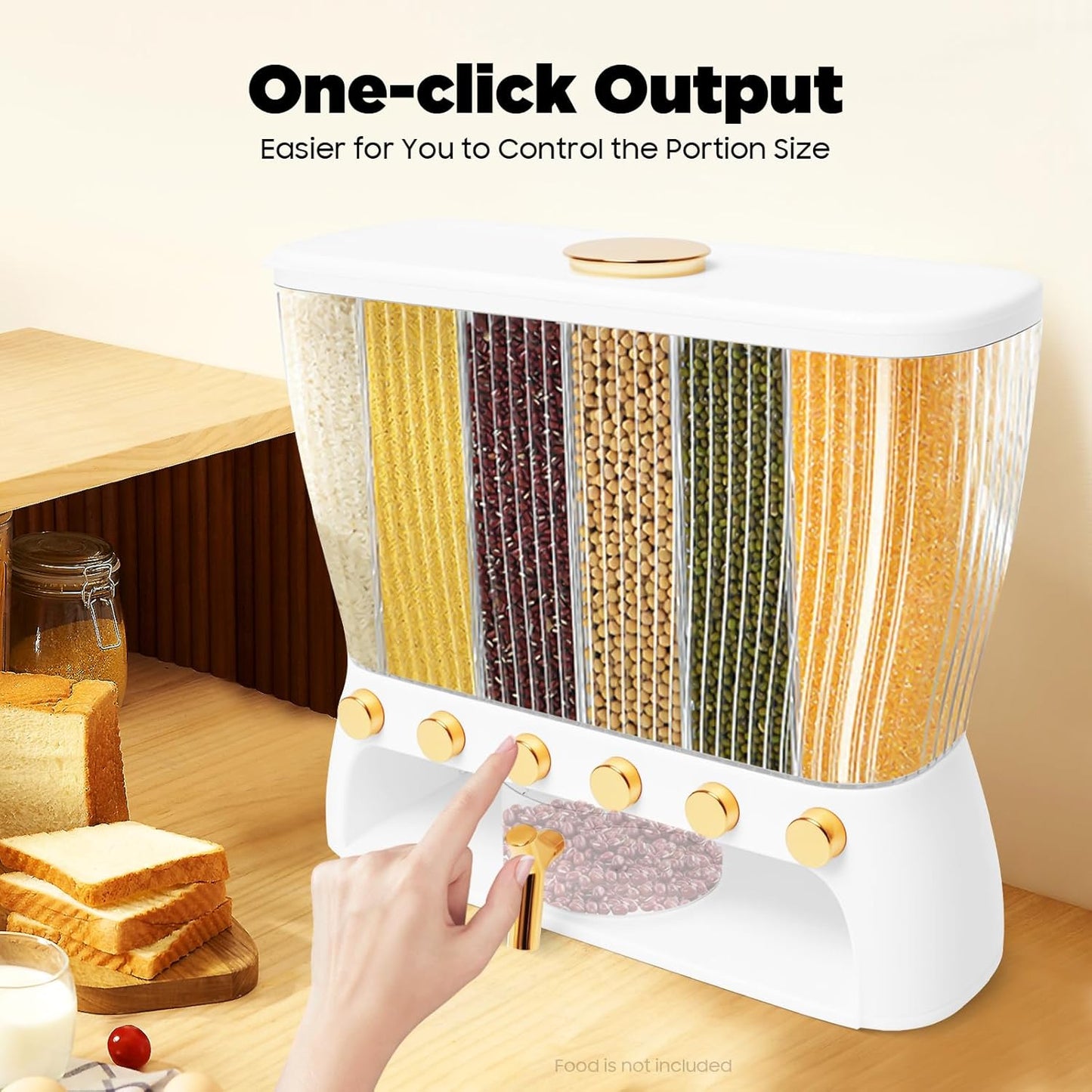 Food Storage Containers with 6 Divisions,Wall mounted 6 Grid Beans Dispenser,22Lbs Cereal Containers for Storing Flour & Sugar & Rice & Cereals & Nuts & Beans & Coffee