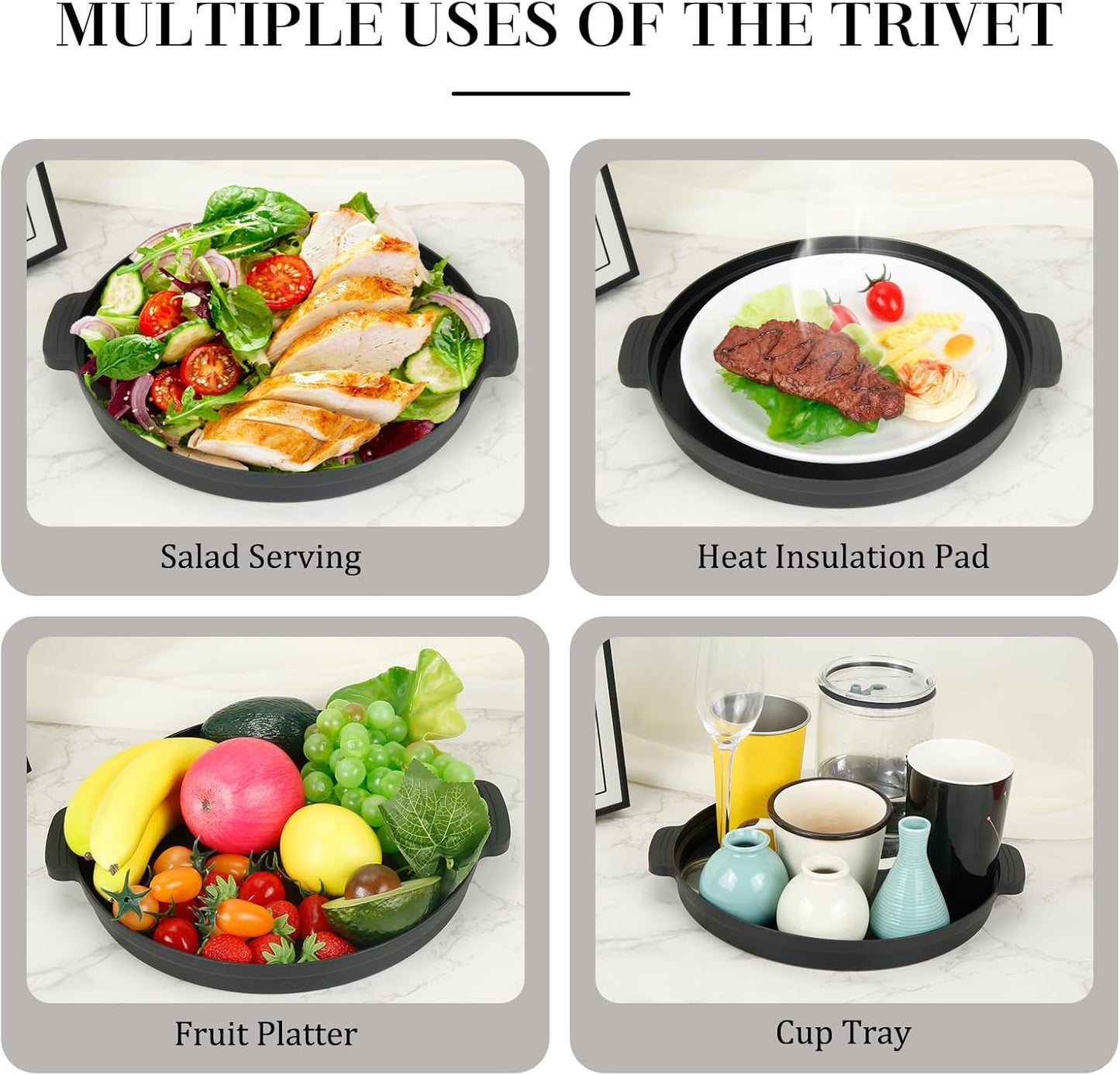 10.7 Inch Microwave Food Cover with Heat Insulation Mat, Anti-Scald Collapsible Microwave Splatter Cover, Multi-Functional as Colander & Fruit Plate, Dishwasher Safe, Ideal for Meal Prep (Black)