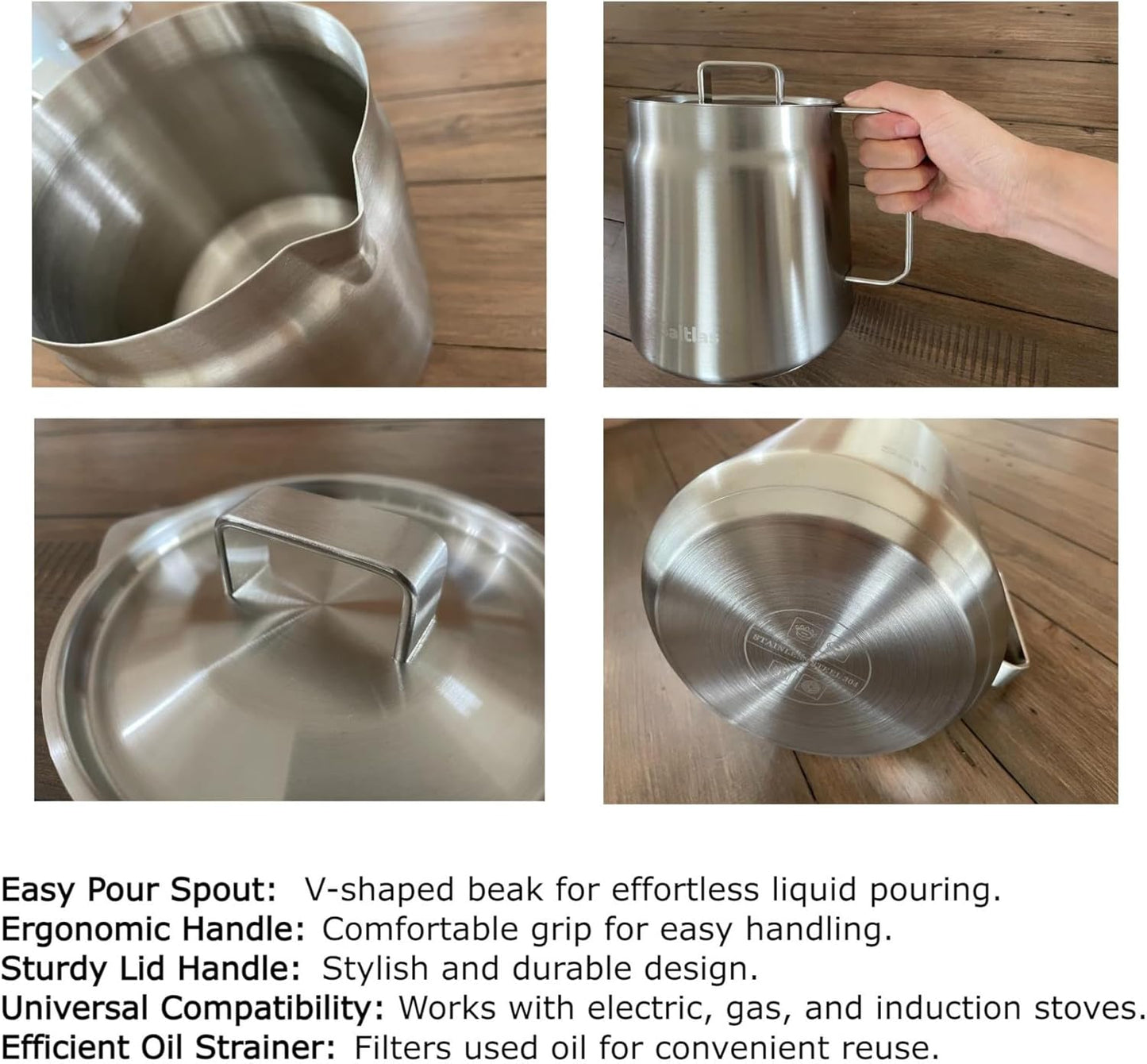 Deep Fryer Pot with Basket and Oil Strainer, 304 Stainless Steel Deep Frying Pot for French Fries, Chicken, or Japanese Tempura, 2L (2Qt)