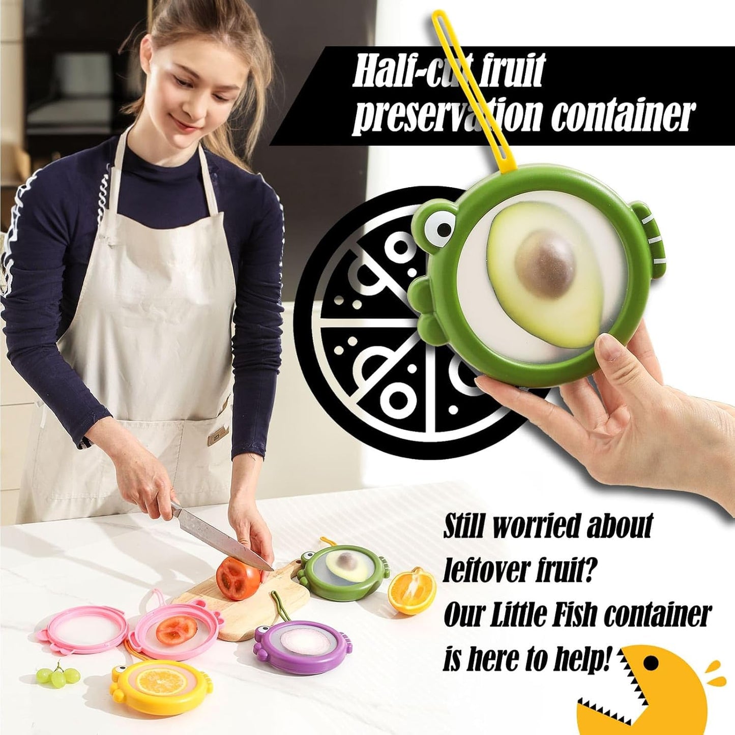 Food Storage Containers for Avocado & Onion – 4-Pack Reusable Fridge Keepers – Fish-Shaped Design for Tomato, Lemon, Garlic – Help Reduce Waste