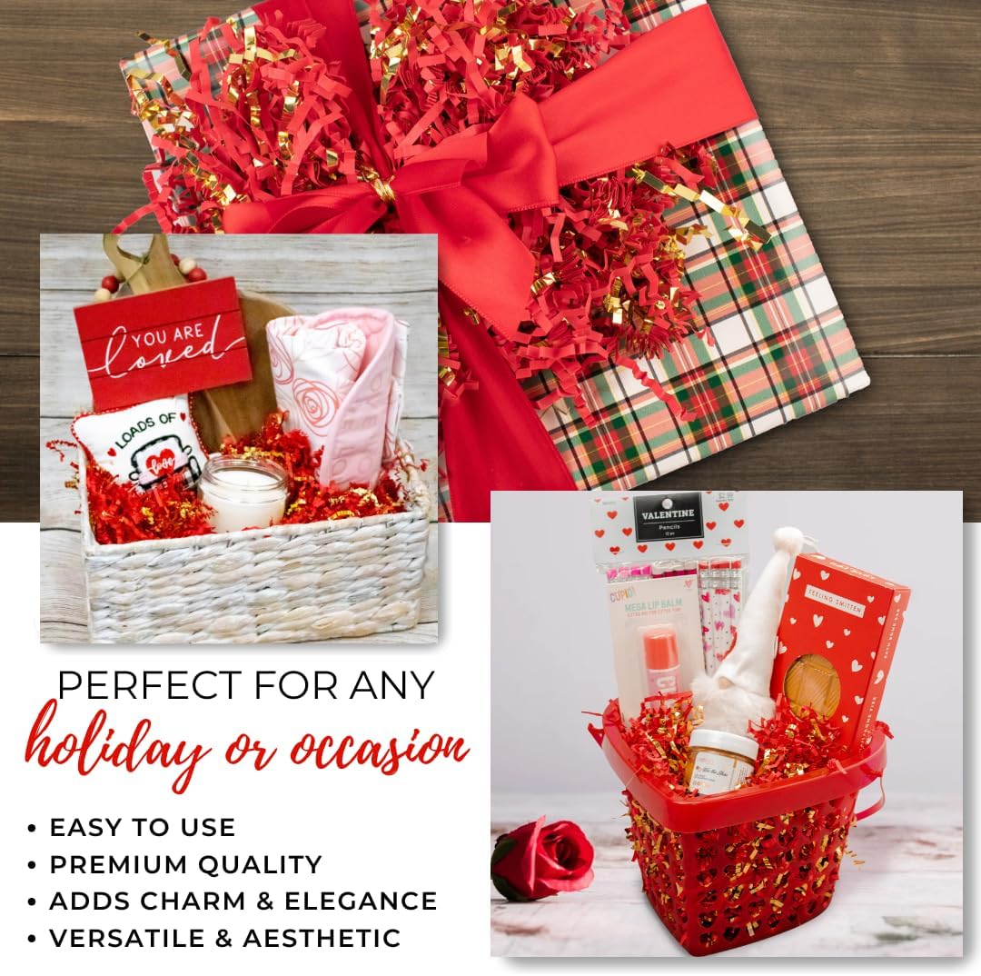 MagicWater Crinkle Cut Paper for Gift Baskets - 2LB - Red & Gold - Perfect for Shredded Paper Filler, Basket Filler, Gift Boxes, Bridesmaid Gifts, Halloween Stuffers & More – Ideal for All Occasions