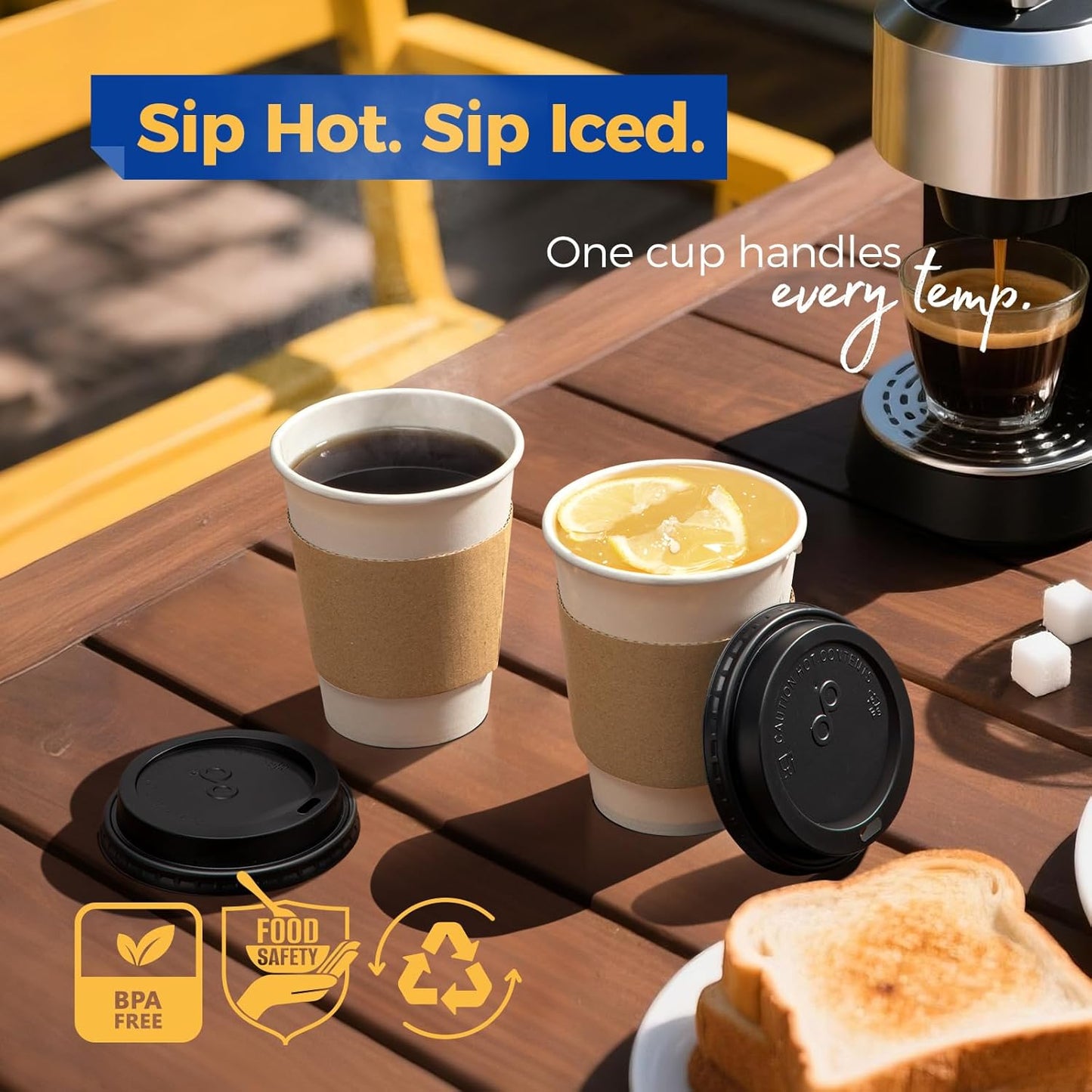 Fit Meal Prep 50 Pack 12 oz Disposable Coffee Cups with Lids, Sleeves, Leak-Proof To Go Coffee Cups with Lids, Durable Paper Cups for Hot Beverage, Home, Office, Party