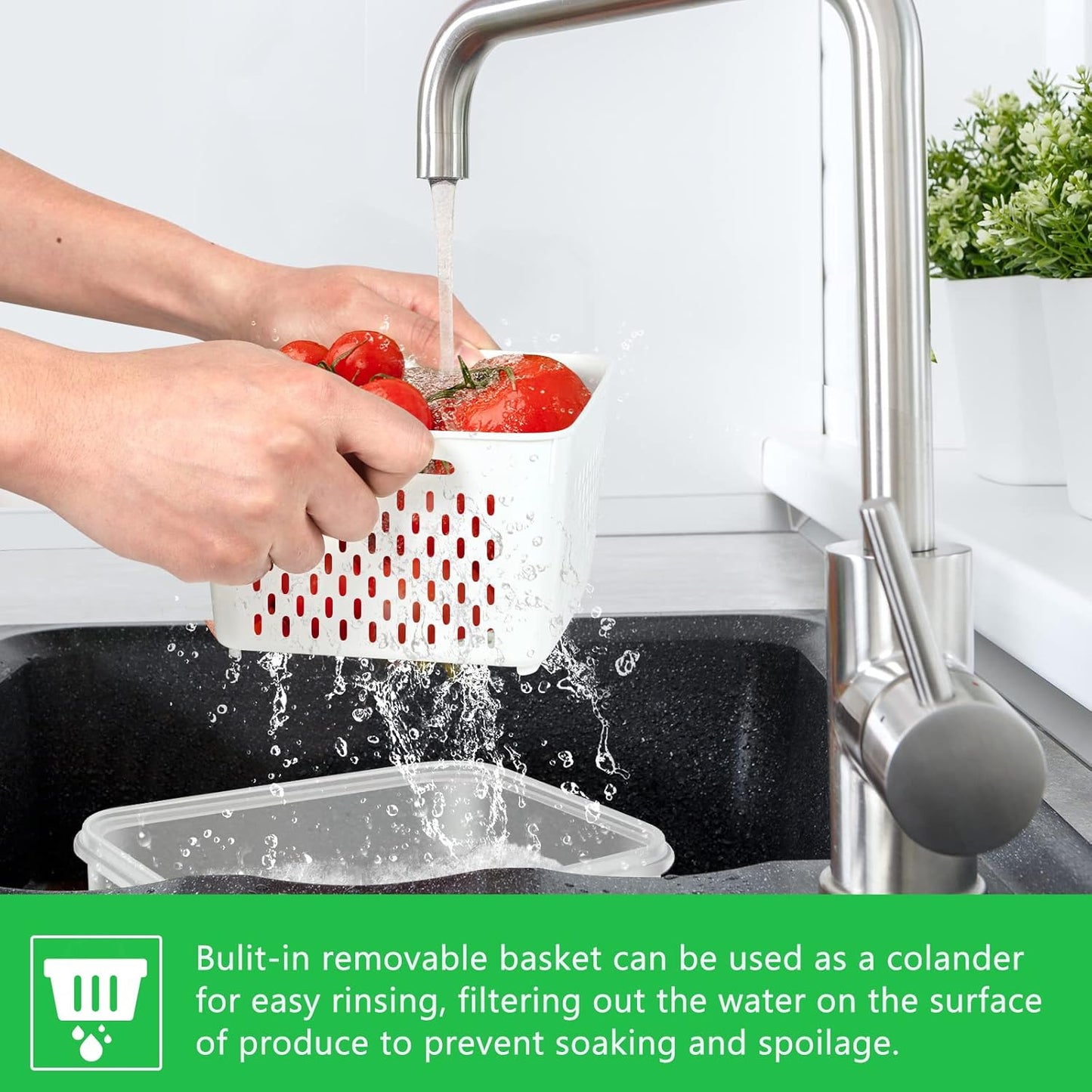 Fruit Storage Containers for Fridge, 4 Pack Produce Saver Vegetable Container with Drain Colanders - Refrigerator Organizer for Lettuce Keepers Berry Container