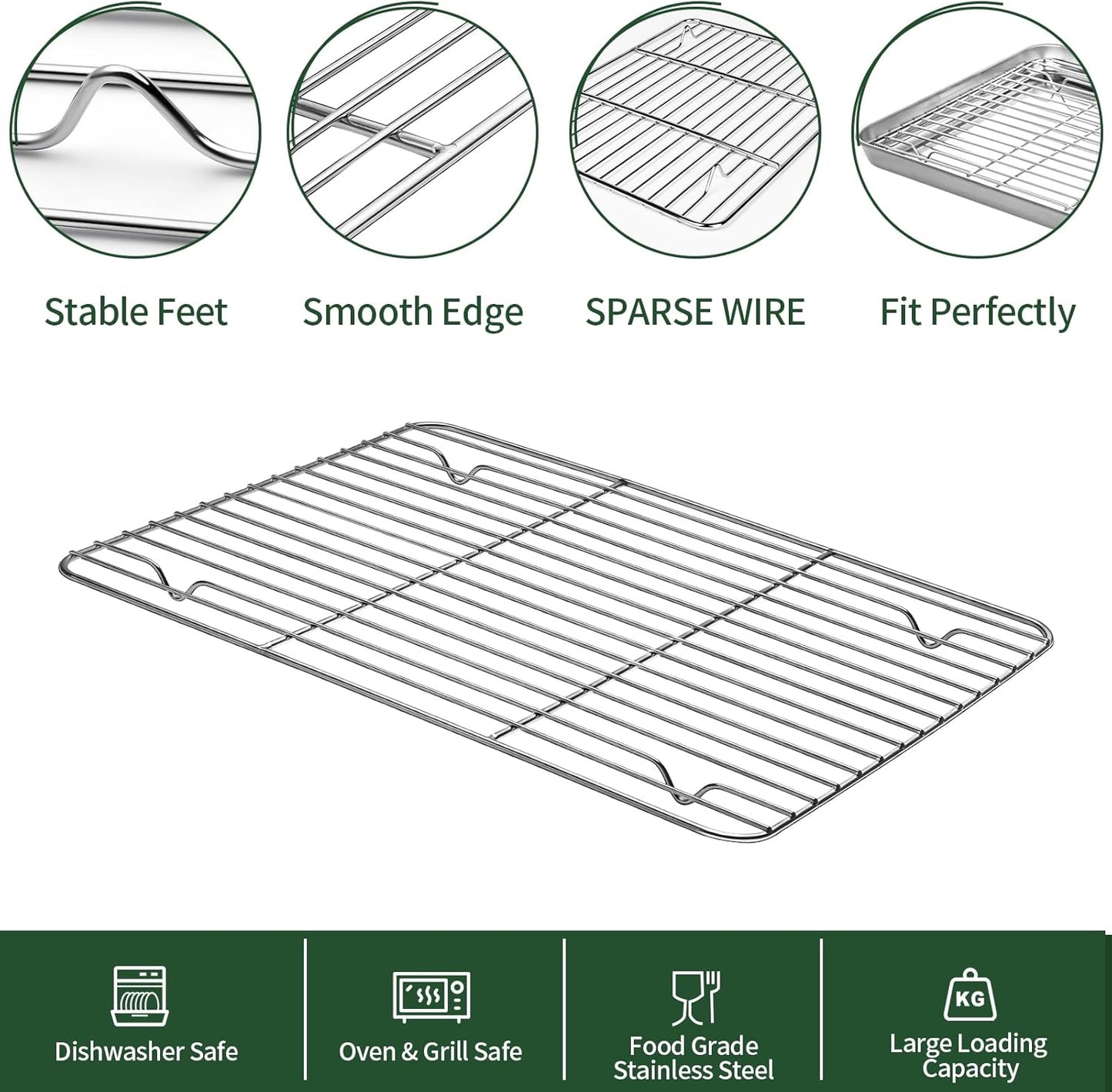 Small Baking Sheet with Cooling Rack Set [2 Baking Pans + 2 Wire Racks], CEKEE Stainless Steel Cookie Sheets for Baking, Heavy Duty & Dishwasher Safe Baking Sheets for Oven, Size 9 x 7 x 1 Inch