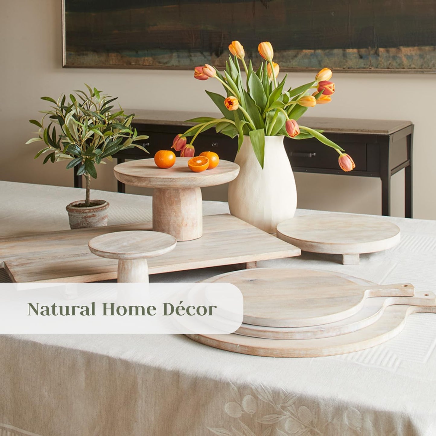 Wood Cutting Board 22in Handmade Round Serving & Chopping Board Paddle with Handle, Premium Home Decor Wooden Cutting Boards for Kitchen Display & Chopping, Light Wood