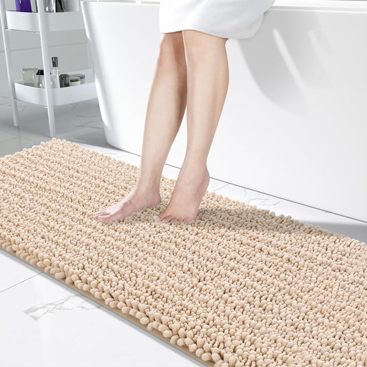 Yimobra Bathroom Runner Rug 70x24 Inch - Extra Long Non Slip Chenille Bath Mat, Soft & Absorbent, Machine Washable Shaggy Hallway Carpet for Vanity Tub Shower, Light Brown Home Decor Accessories