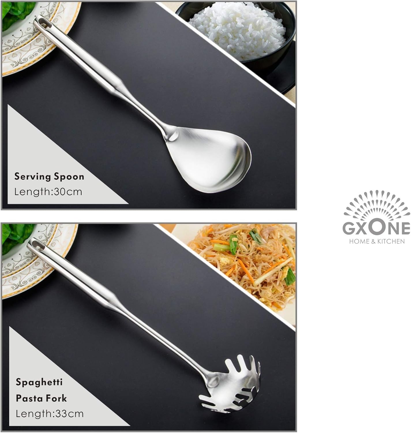 Kitchen Utensil Set – 6 Piece Stainless Steel Cooking Utensils with Rotating Holder Organizer Includes Slotted Spoon, Slotted Spatula, Large Spoon, Soup Ladle, Spatula, Pasta Server Silver/7PCS