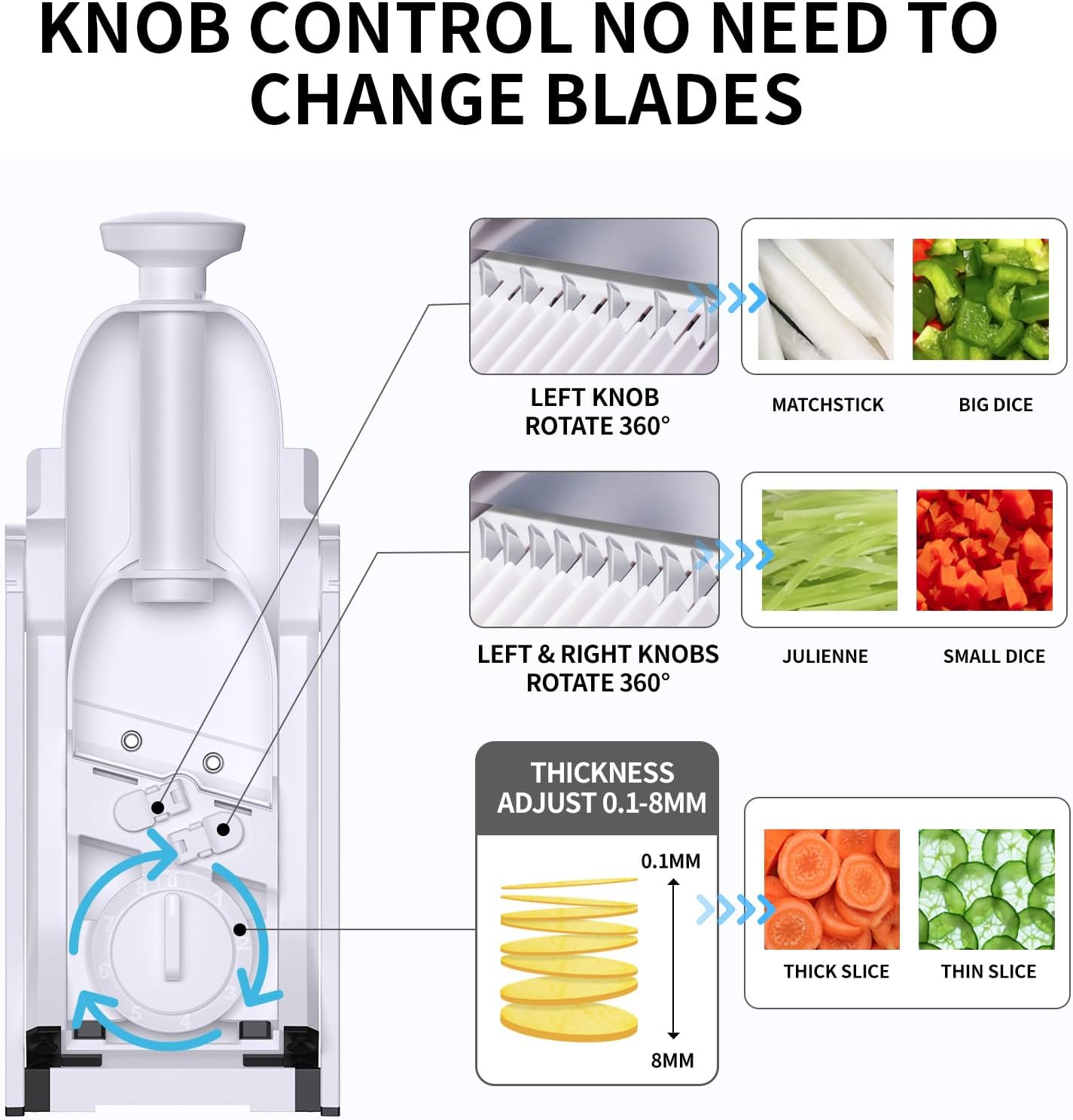 Safe Mandoline Slicer,Vegetable Potato Slice Food Cutter for Kitchen,Thickness Adjustable Upright Veggie Chopper for Fast Meal prep