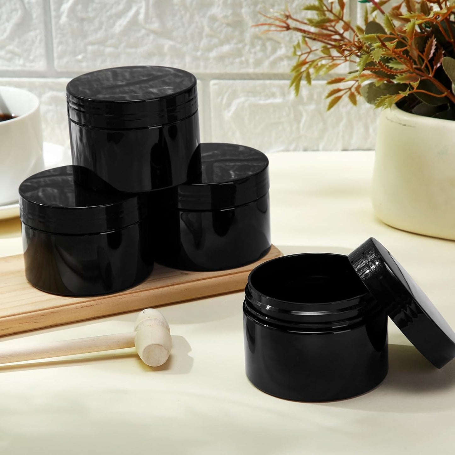 SATINIOR 6 Pack 4 oz Plastic Jars Containers with Lids Wide-mouth Refillable Leakproof Reusable Round Empty Jars for Travel Cosmetic Dry Food Spice Cookie Candy Home Kitchen Organizing(Opaque Black)