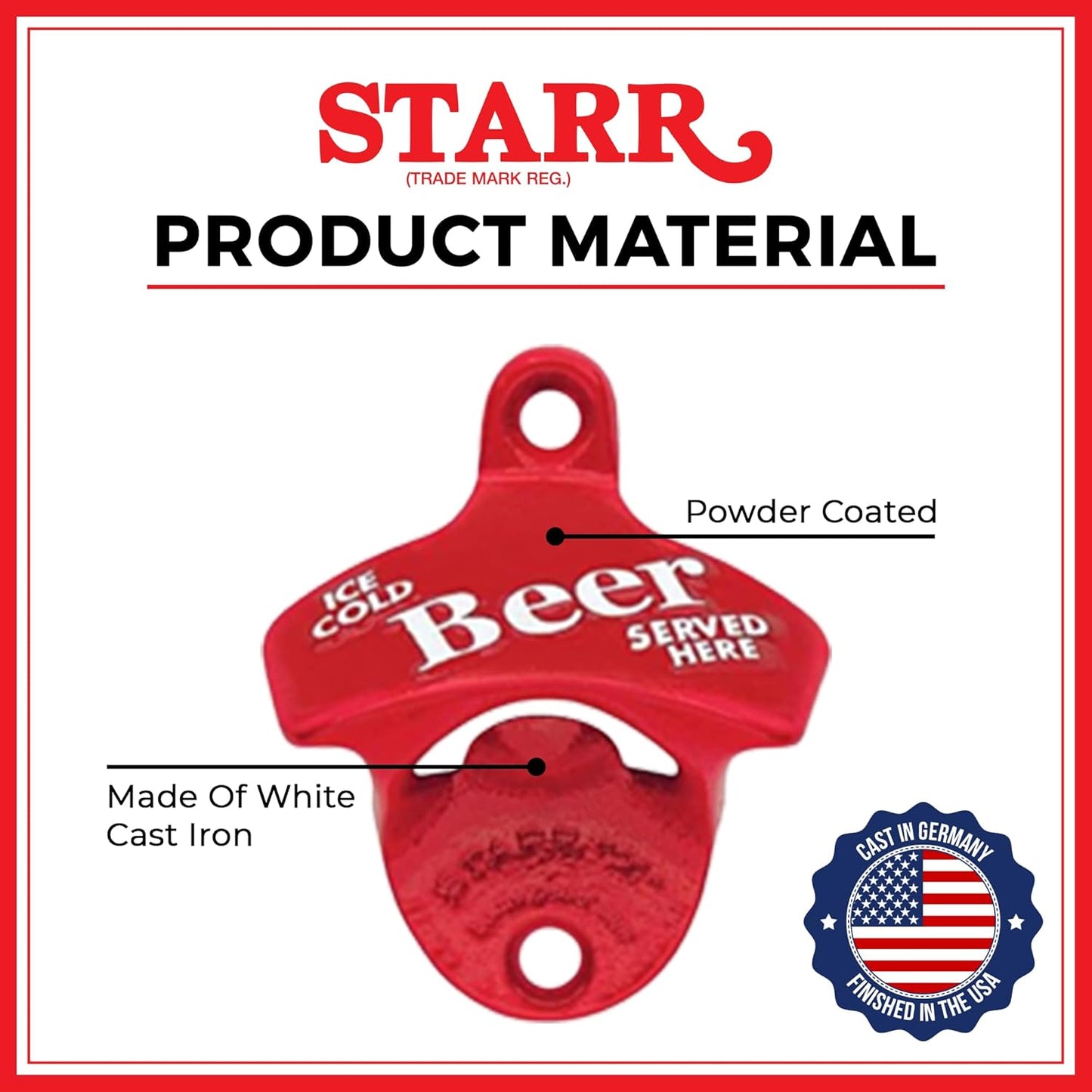 STARR "X" Fireman Shield Wall Mounted Bottle Opener | Heavy-Duty Bottle Opener Wall Mounted for Home Bar, Man Cave, and Patio | Easy Cap Removal, Red