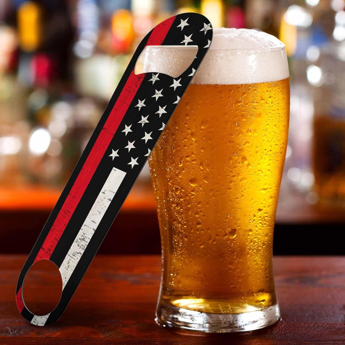 USA Flag Stainless Steel Bottle Opener American Flag Symbolic of Support for Firefighters Red Line Flat Beer Bottle Opener Keychain for Home Kitchen Bar Restaurant Party Birthday Gift