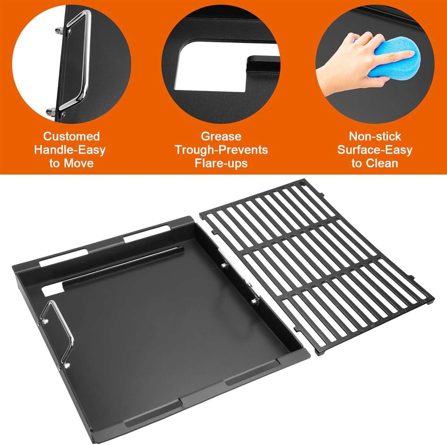 Upgrade Griddle Inserts and Grate for Weber Genesis II 300 Grills, Flat Top Griddle for Genesis II E-310/315/330/335 S-310/335 LX S/E-340, 2022 Series E-325s S-325s, Replace for Weber 6788