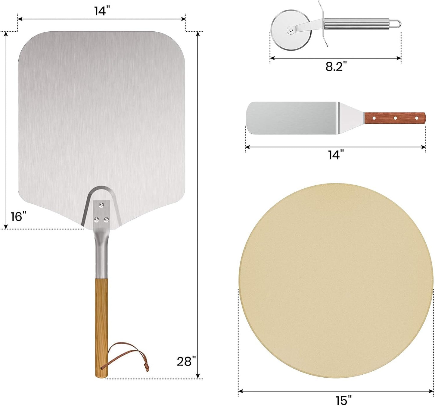 Onlyfire Round Pizza Stone Set for Oven and Grill, Pizza Grilling Tool Kit Including Baking Stone, Pizza Peel, Pizza Shovel and Cutter, Ideal for Baking Crisp Crust Pizza, Bread and More