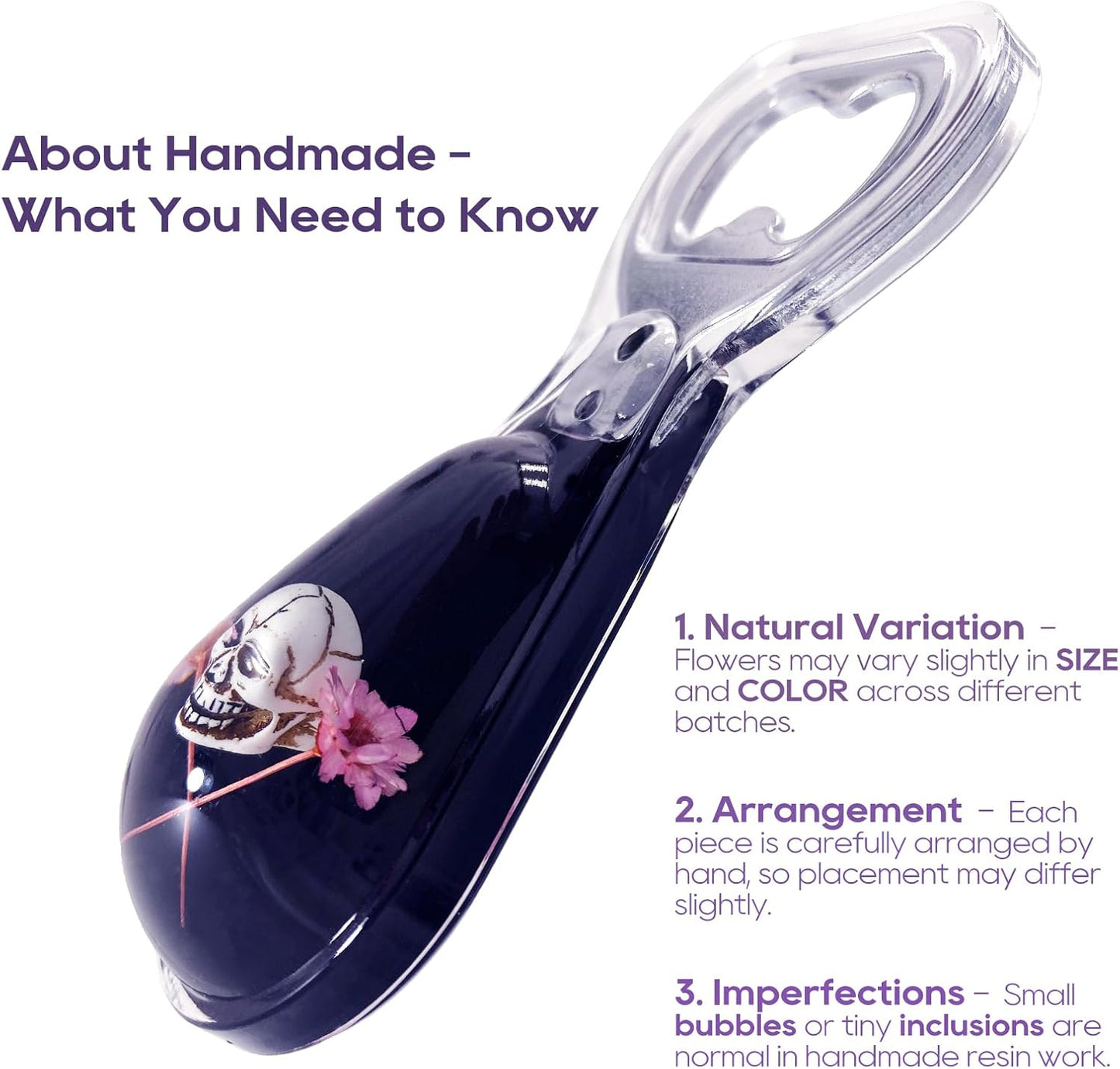 Halloween Ghost Skull Decor, Magnetic Bottle Opener, Original Design Skull Flower in Black Resin – Strong Magnet for Fridge – – Gothic Halloween Gifts - Midnight Black