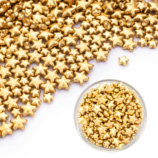 Dazzjoy Edible Gold Sprinkles, Star Sugar Candy Sprinkles for Cupcake Decorating, Food Grade, 4.23oz, Mix Size, Cupcake Toppers, Cake Decorations, Wedding Party Supplies