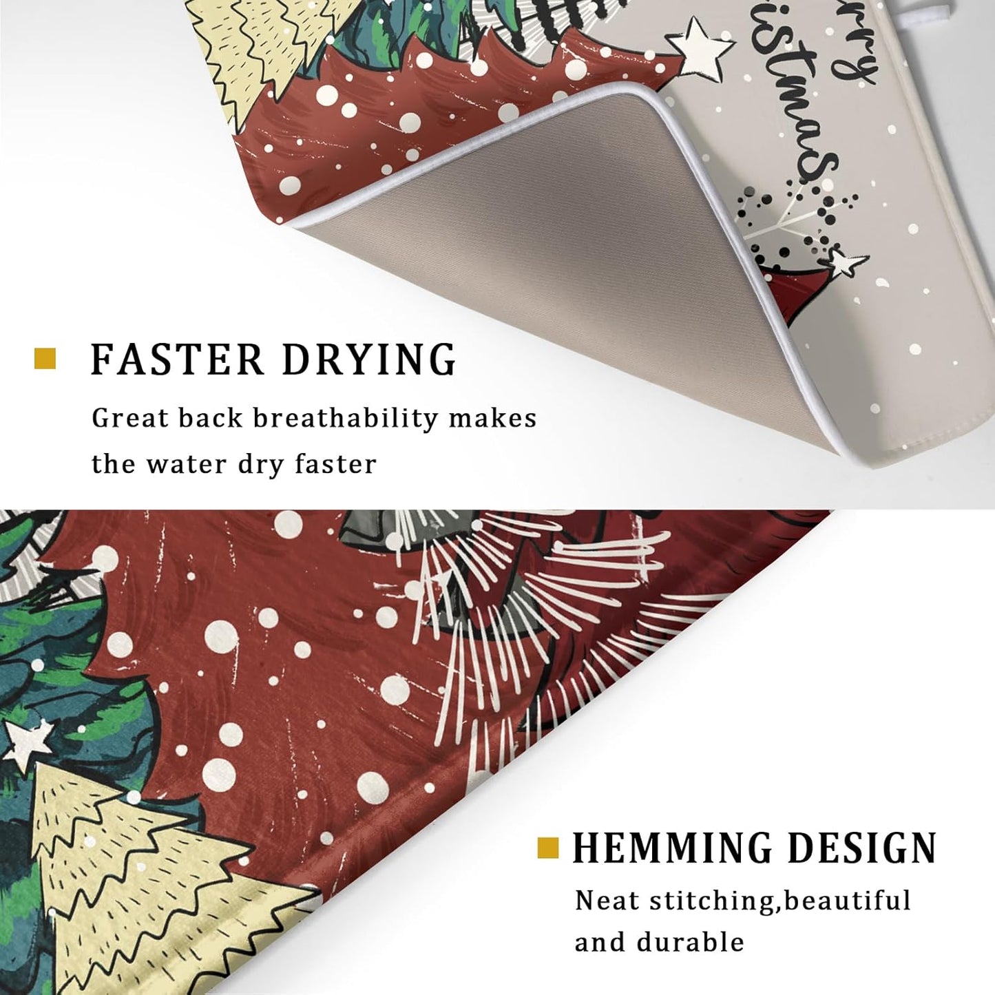 Christmas Trees Dish Drying Mat Winter Holiday Kitchen Dishes Pad 18x24 Inch Absorbent Reversible Fast Dry Draining Rack Pad for Countertop