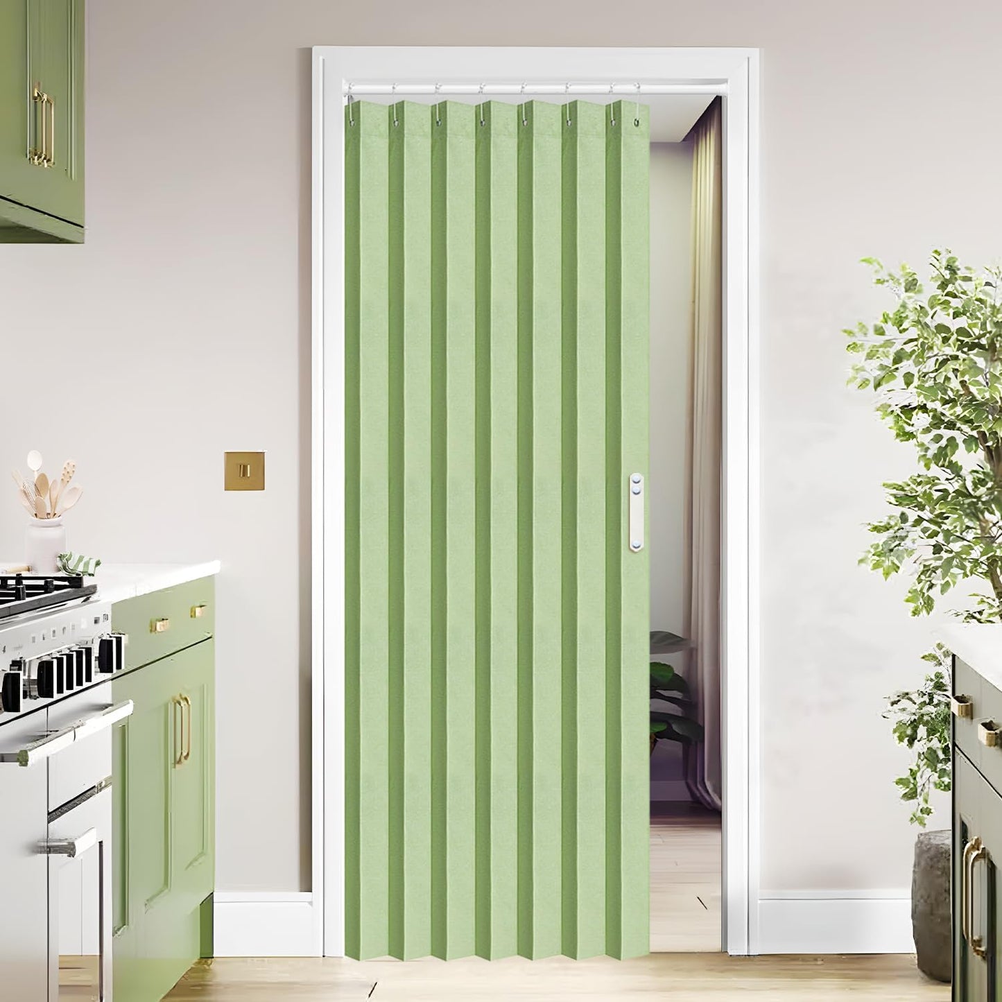 Vatge Closet Curtain for Open Closet - Green Door Curtains for Doorways Accordion Style Door Curtains for Doorway and Folding Closet Door Cover,1 Panel with Tieback, W39 x L78, Green