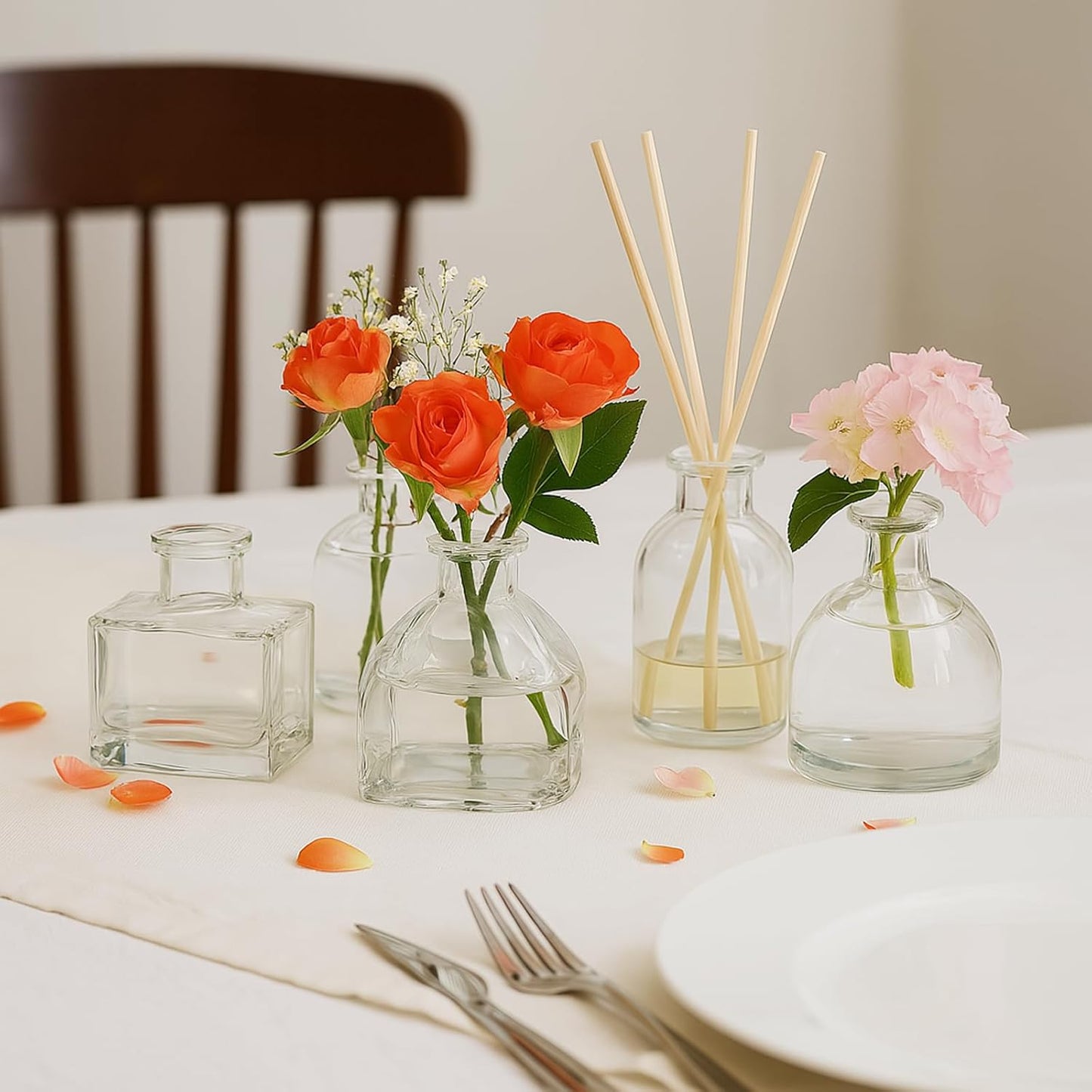 Glass Bud Vase Set of 28 Pcs, Small Clear Bud Vases for Flowers, Vintage Vases for Centerpiece Table Wedding Decorations Home Decor Glass Bottles for Birthday Party Anniversary