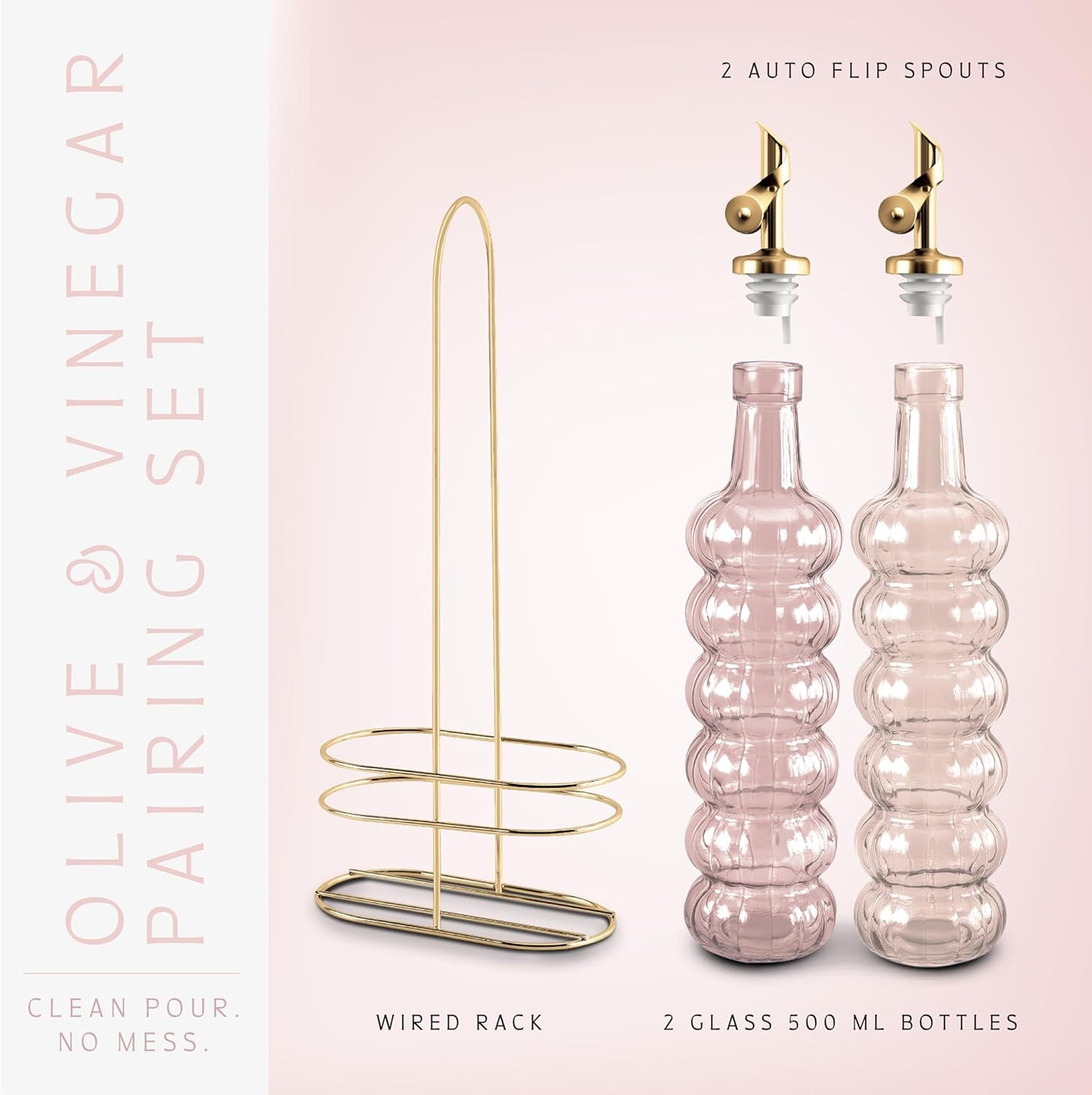 COOK WITH COLOR Glass Olive Oil Bottle Dispenser - 2 Pack- 17oz Oil and Vinegar Cruet - Olive Oil Carafe Decanter for Kitchen