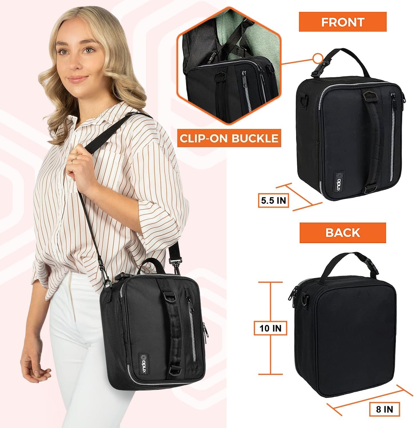 opux Insulated Lunch Box for Men Women Adult, Compact Lunch Bag for Kids Boy Girl Teen, Soft Lunch Cooler Bag for Work School, Leakproof Lunchbox Lunch Pail with Clip-on Buckle, Black