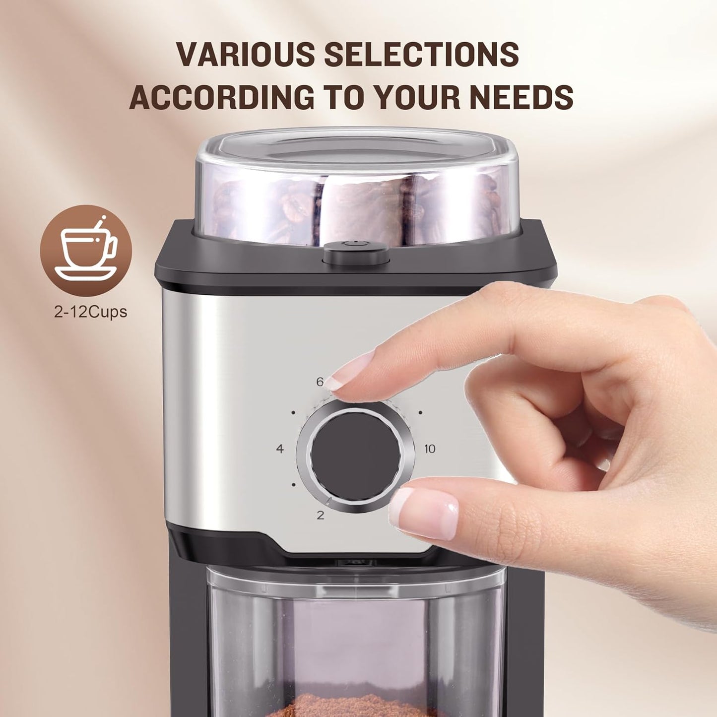Burr Coffee Grinder, Adjustable Coffee Bean Grinder Electric with 14 Grinding Settings,2-12 Cups for Espresso, Drip Coffee and French Press