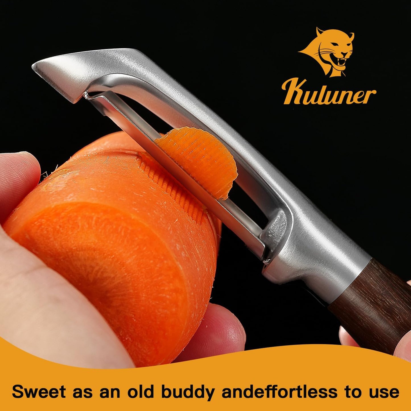 Premium I Type 304 Stainless Steel Multifunctional Kitchen Peeler Real Wood Handle Ultra Sharp Blade Vegetable Potato Apple(Carbonized Wood)