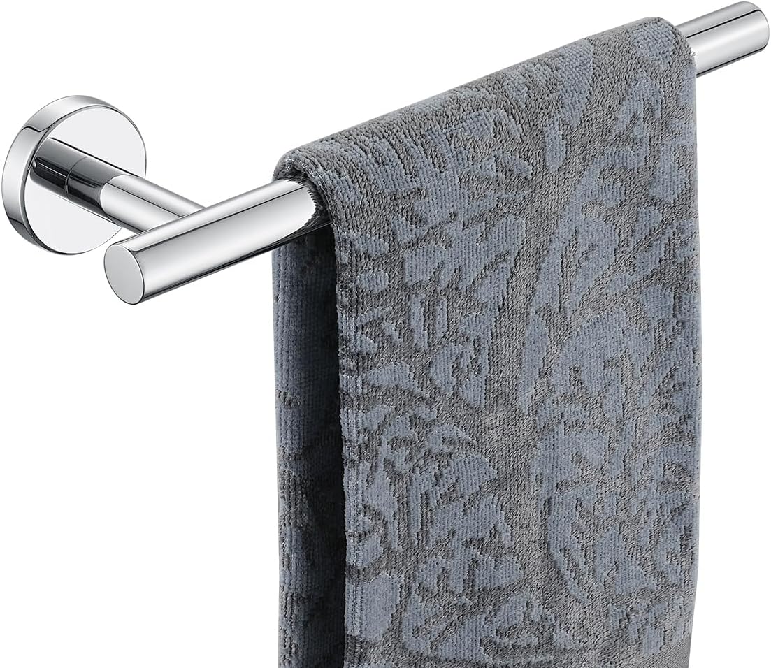 JQK Hand Towel Holder Towel Ring Chrome, 10 Inch Thicken 0.8mm 304 Stainless Steel Bathroom Hand Towel Bar, 9 Inch Useable Length Wall Mount Towel Rack Hanger, Polished Steel, THH110L9-CH