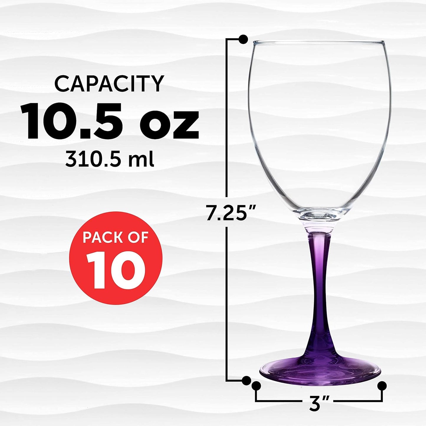DISCOUNT PROMOS Nuance Wine Glasses by ARC 10.5 oz. Set of 10, Bulk Pack - Restaurant Glassware, Perfect for Red Wine, White Wine, Cocktails - Purple